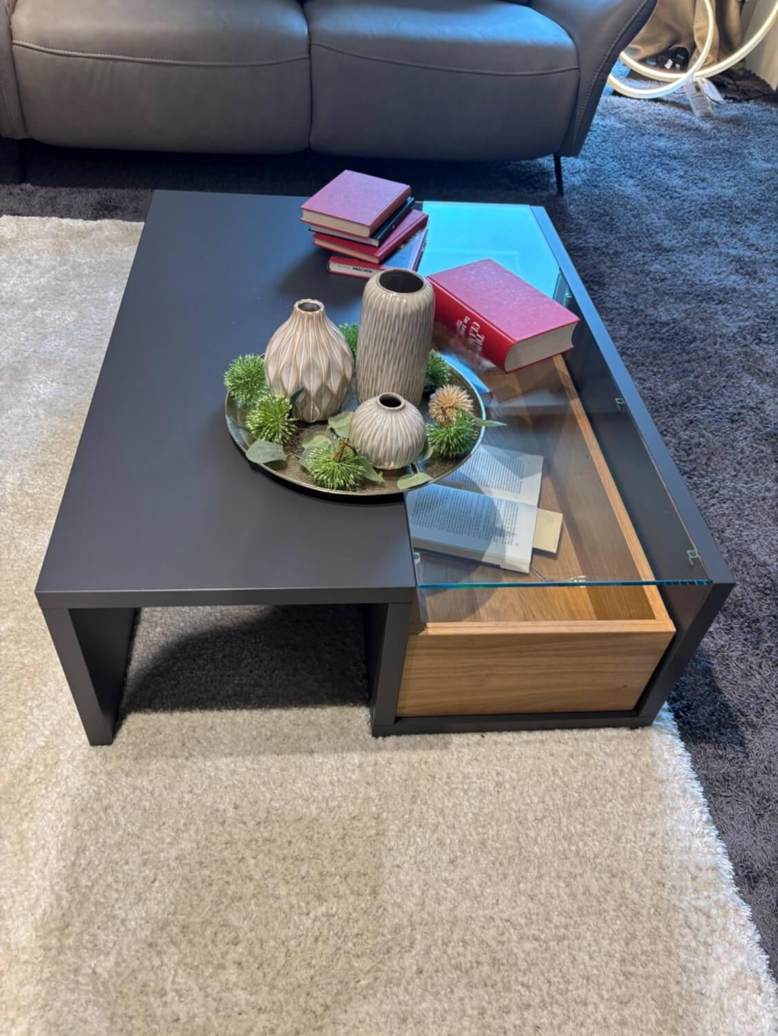 Musterring - Coffee table Aterno Frame slate gray With clear glass top Including drawer insert - 4