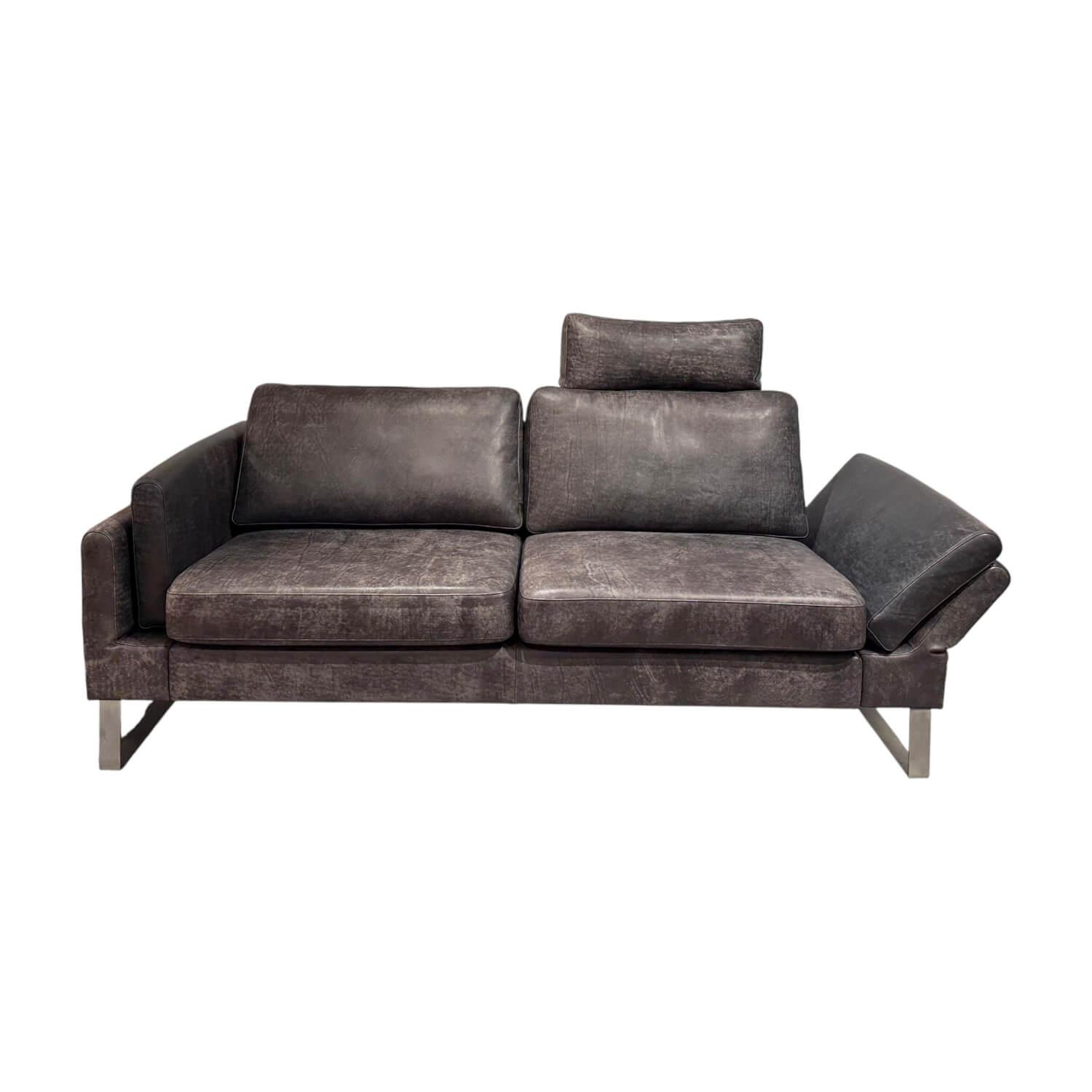 Gehlenborg Sitzmöbel - Sofa Living Fiedler Leder Saddle Black Schwarz Metallkufe Flach Gebürstet Inklusive Kopfstütze - 1