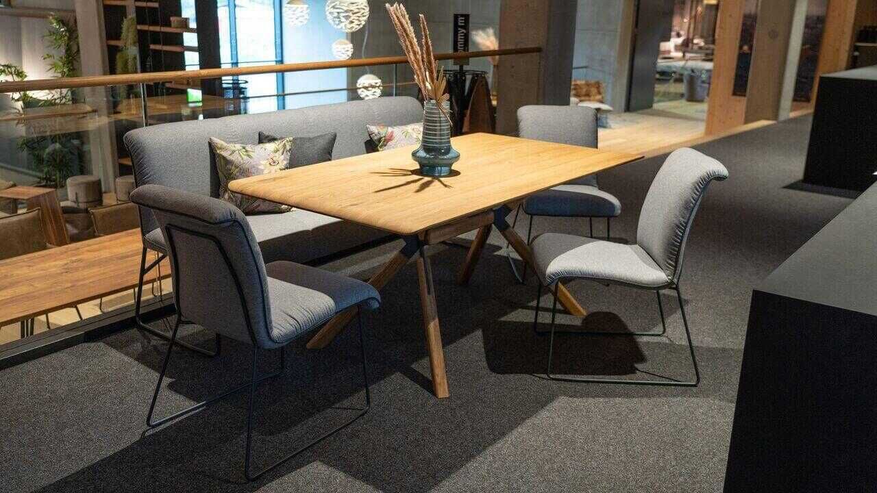 Essgruppe Tisch Rustikale Asteiche Natur Geölt Bank Mit 3 Stühlen