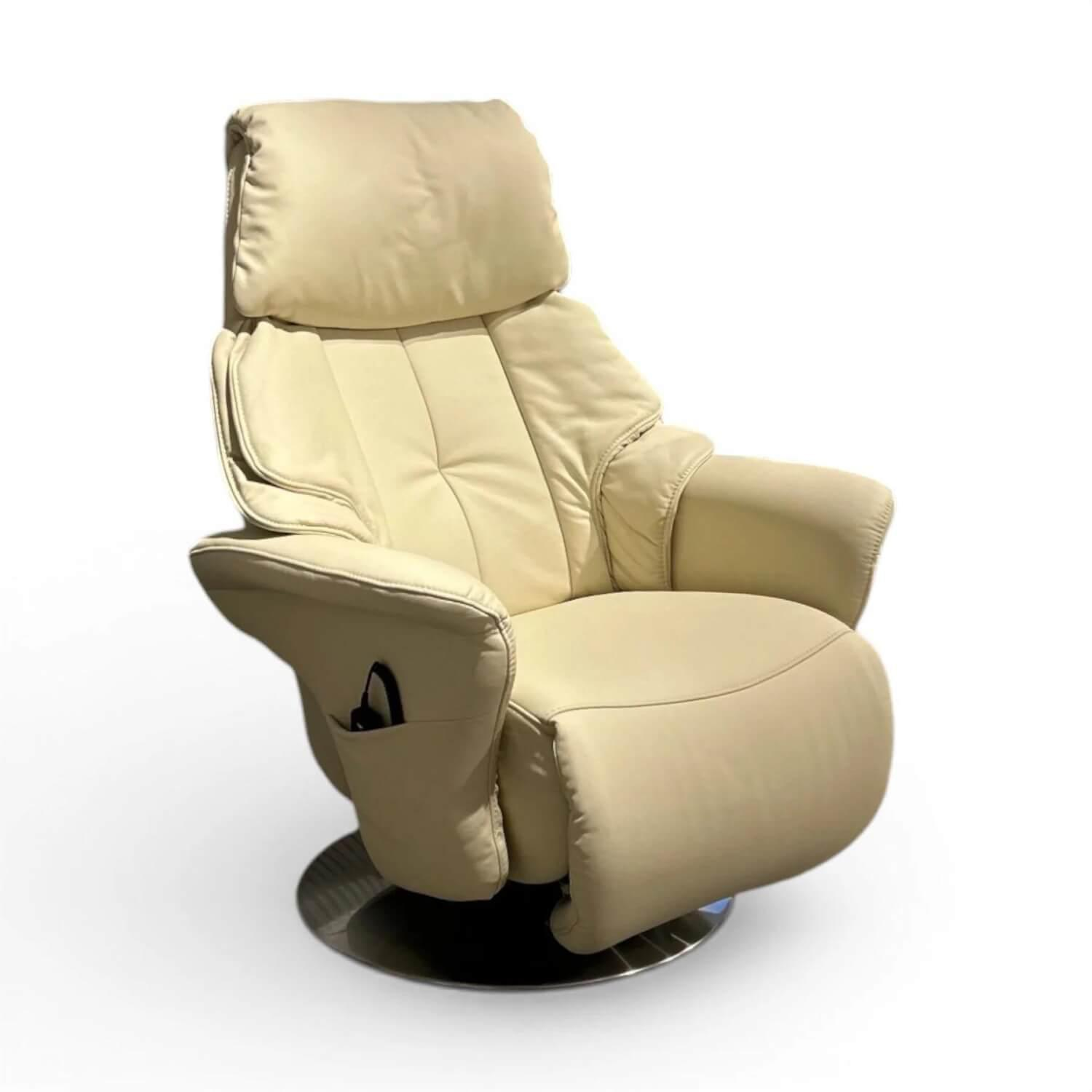himolla - Sessel 7417 Easy-Swing Leder Longlife Auster Creme Tellerfuß Metall Edelstahloptik Inkl. 2-Motorische Aufstehhilfe - 1