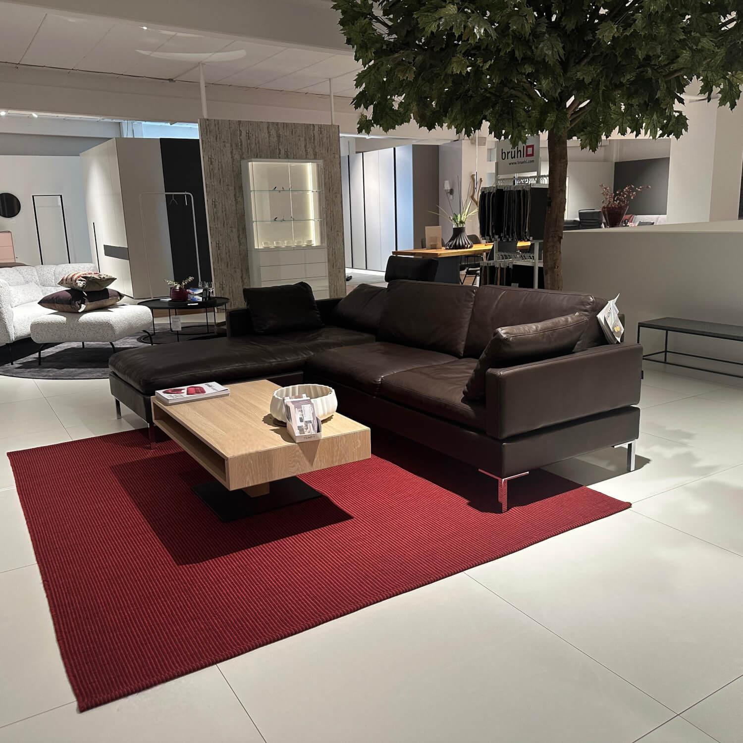Brühl - Sofa Alba System M Leder 5669 0020 Lama Braun Winkelfuß Verchromt Glänzend Mit Kopfstützenbügel - 6