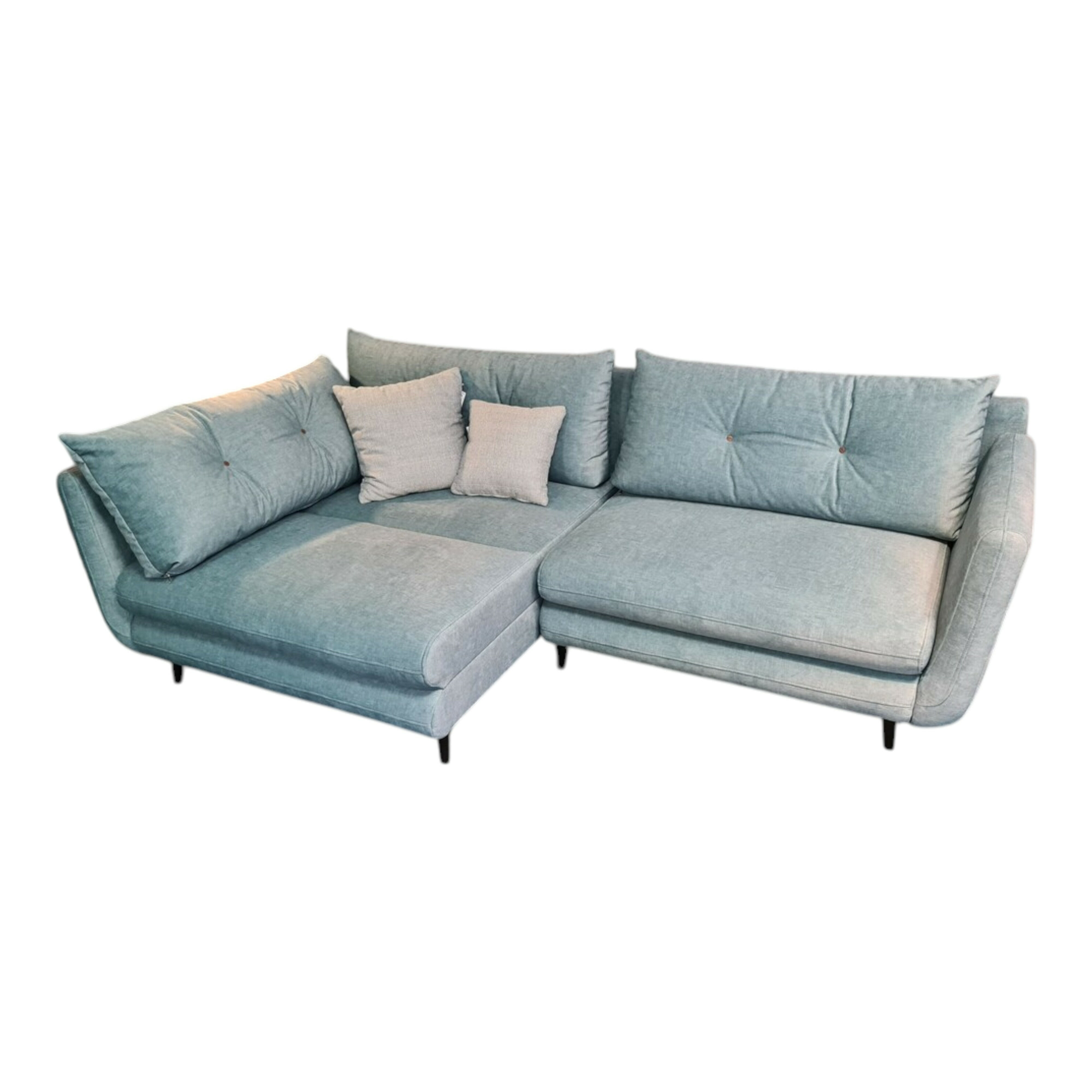 Restyl - Ecksofa LS24 Stoff 2-7059 Blau mit Bettkasten und 2 Kissen - 1