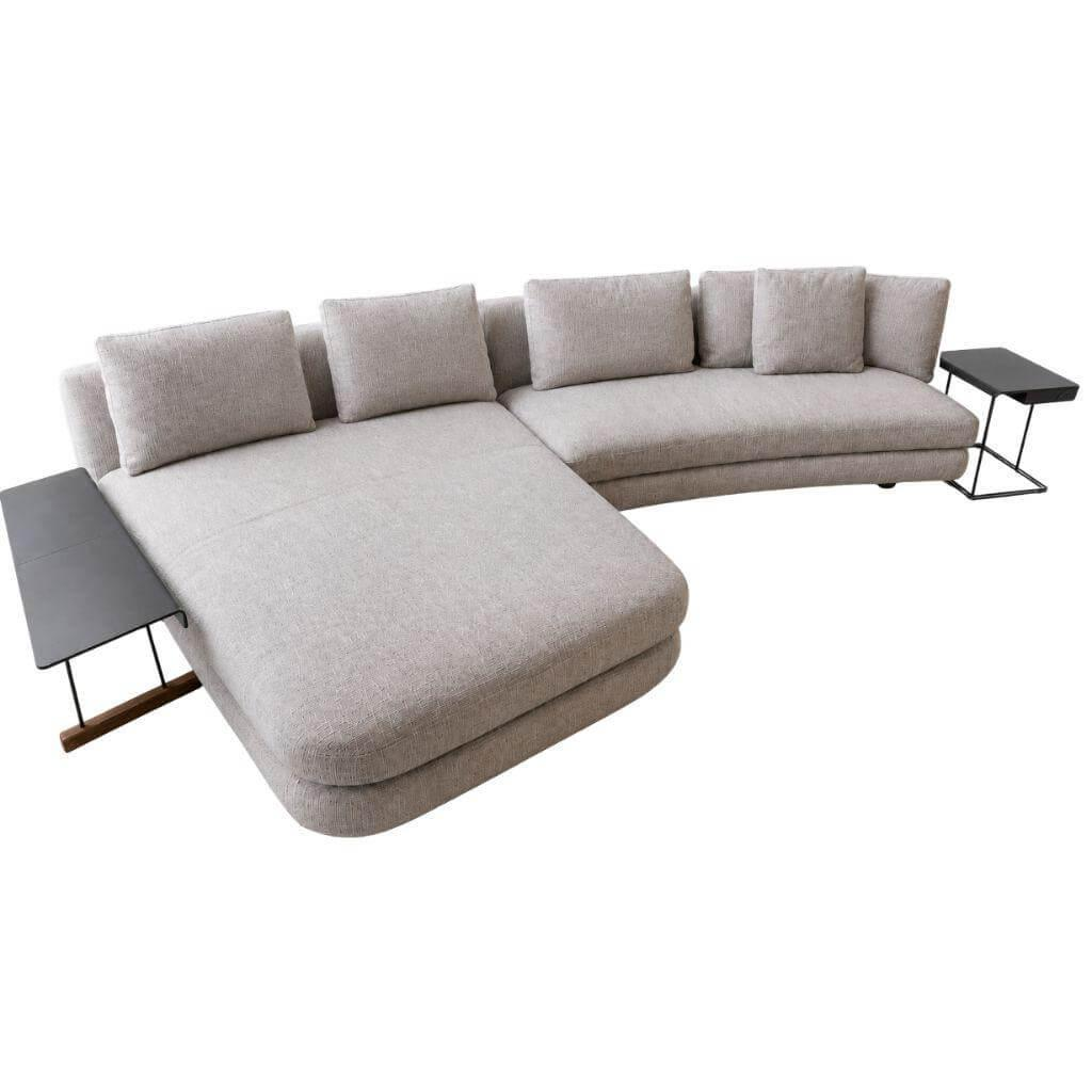 Walter Knoll - Ecksofa Tama Stoff Namib Oryx Beige Armlehne Leder Coffee Schwarz Füße Nussbaum Geölt Inkl. Beistelltisch Leder Coffee Schwarz Gestell Bronze - 1