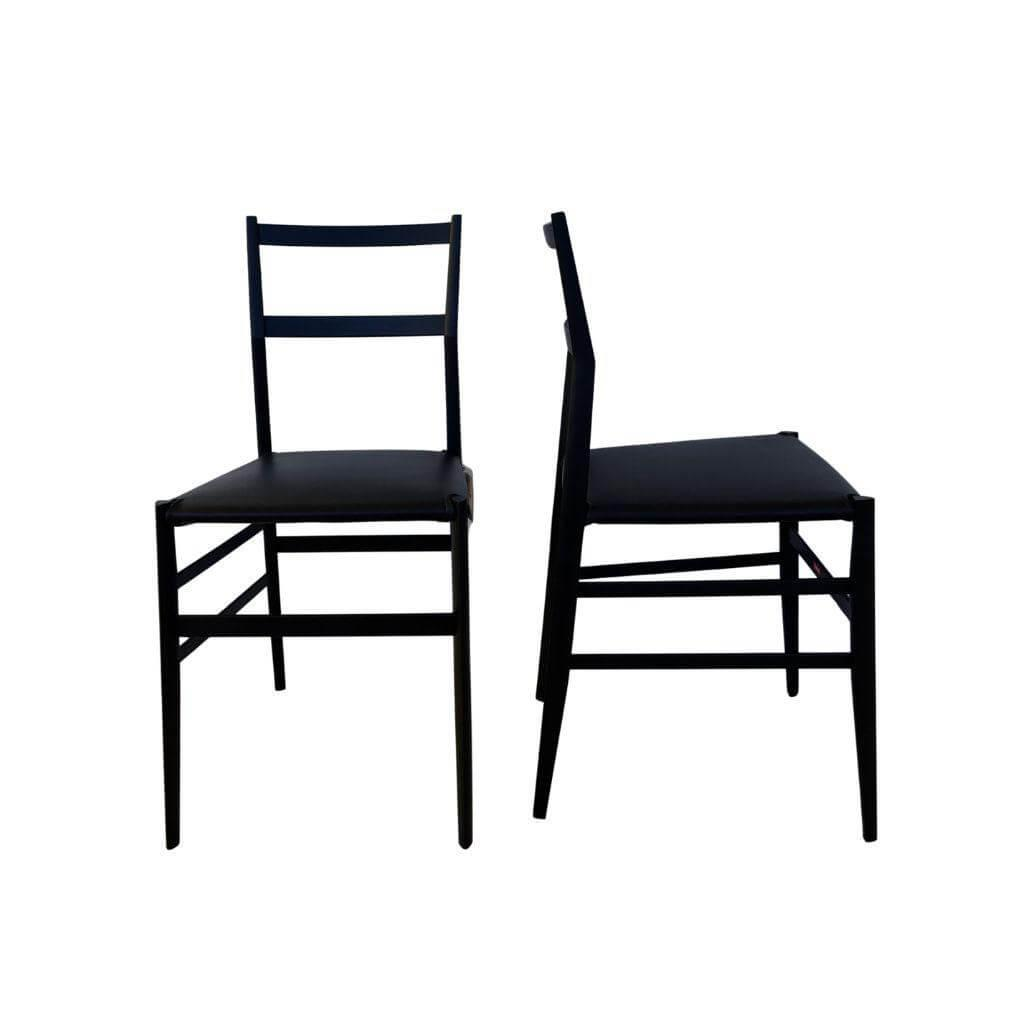 Cassina - 2er-Set Stühle 699 Gio Ponti Leder Schottisch Grafite Schwarz Esche Schwarz Gebeizt - 1