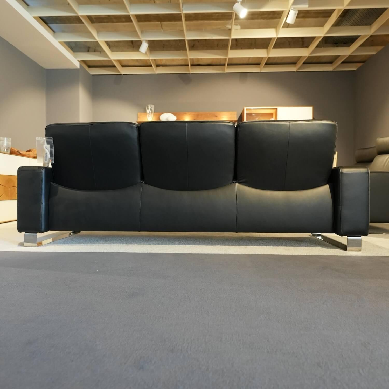 Stressless - Garnitur Space Leder Paloma Schwarz Füße Edelstahl 2 Sofas - 12