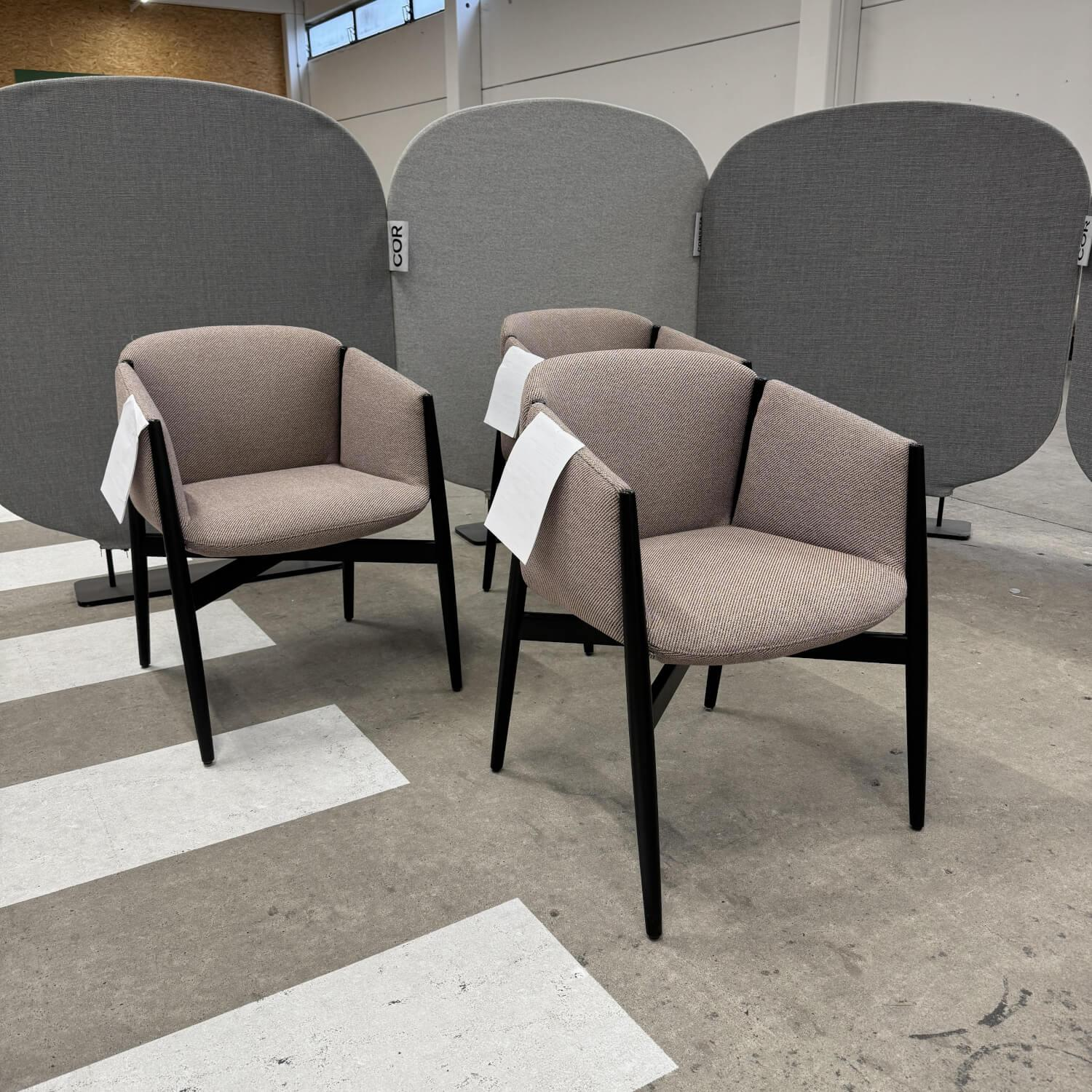 COR - 3er Set Stuhl Kagu 661 Stoff Rohi Onda Shrimp Grau Rosa Gestell Esche Massiv Dunkel Lackiert - 6