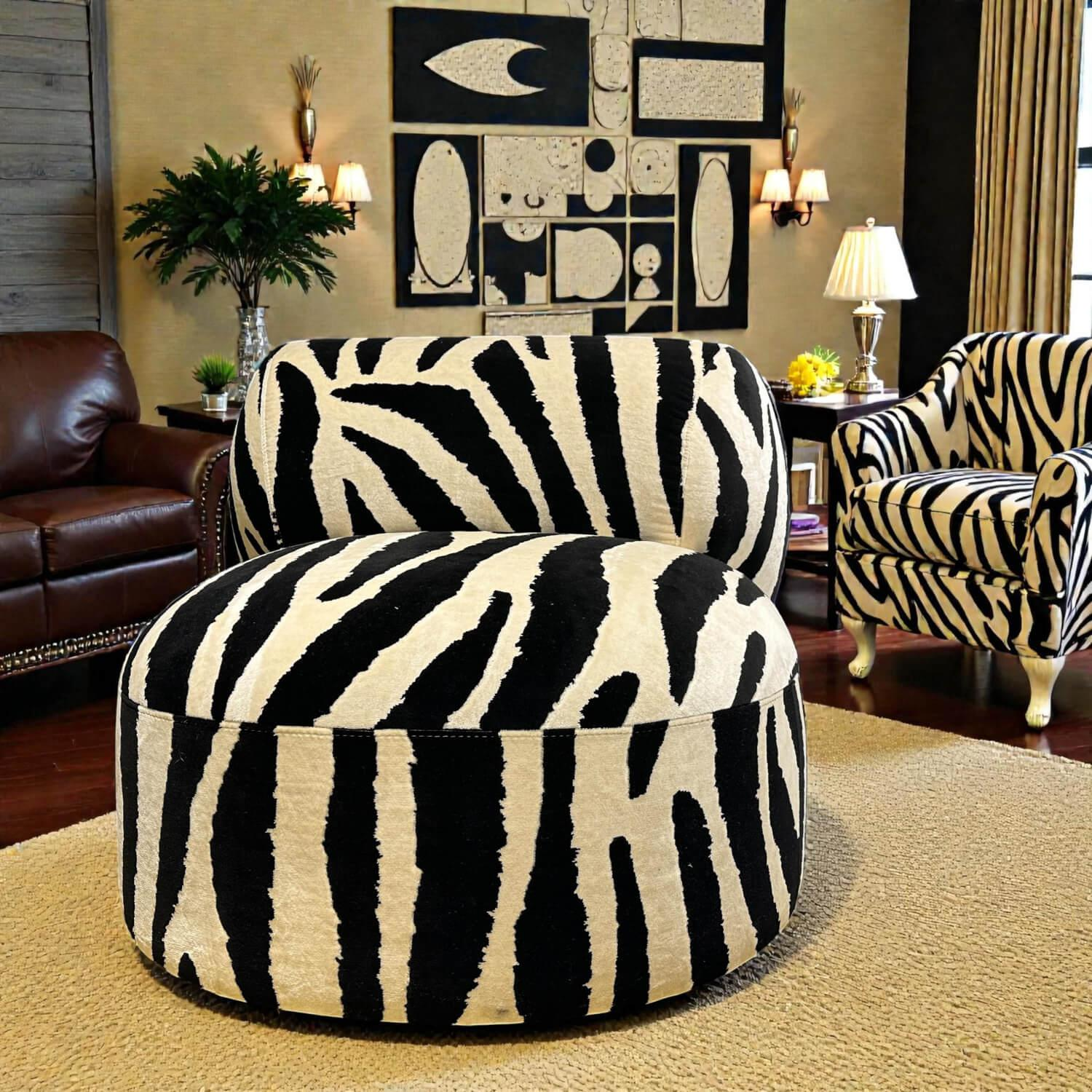 Bretz - Sessel Tharuun Stoff 67 8046 Velours de Gene Zebra Weiß Schwarz Teller Metall Teilpoliert - 2