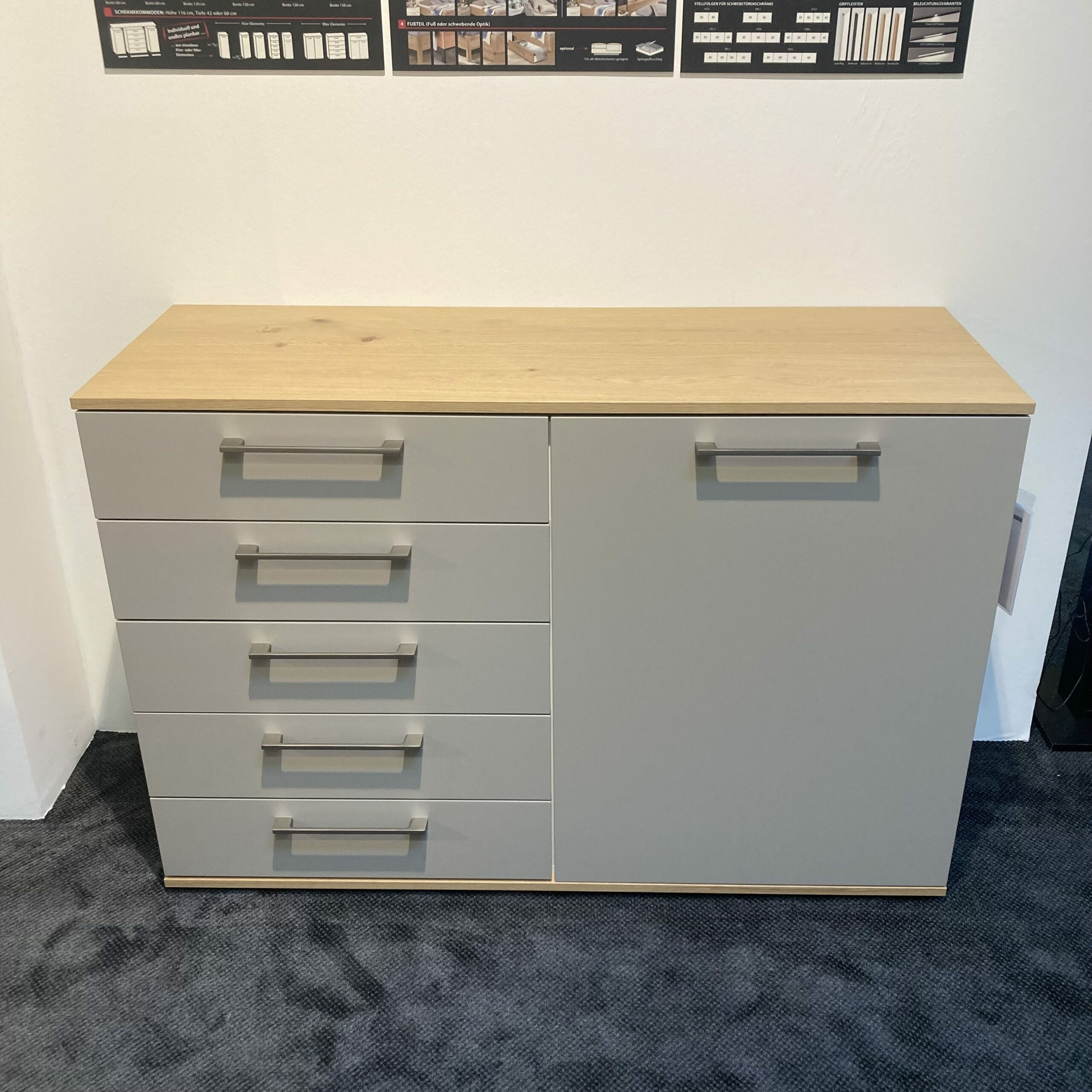 Disselkamp - Kombikommode Daisy Korpus Wildeiche Front Lack Taupe Grau Weiß Griffe Nickel Matt - 5