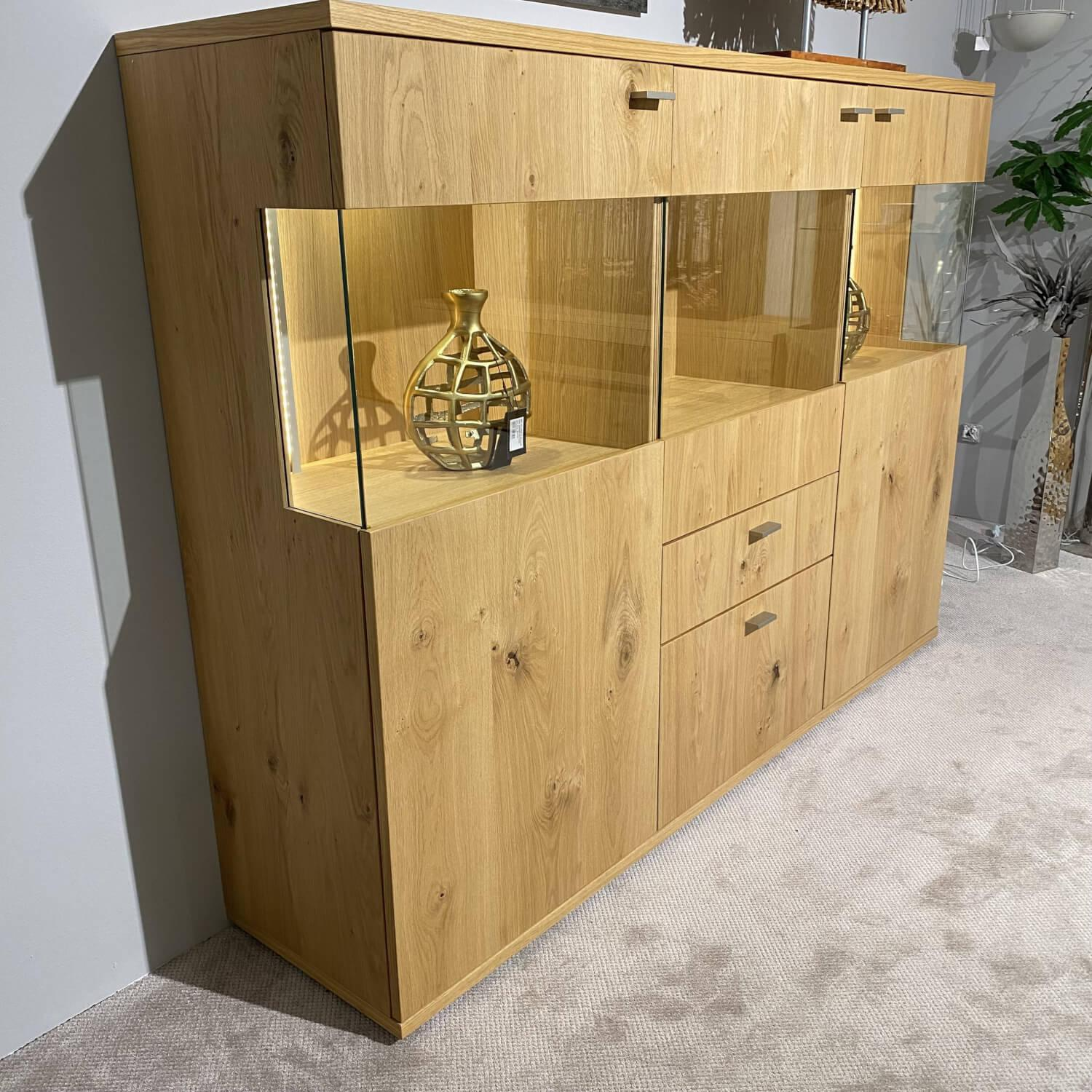 Gwinner - Highboard Fiera Wildeiche Honig Edelfurnier Und Eiche Hirnholz Furnier Inklusive Beleuchtung Ohne Deko - 4