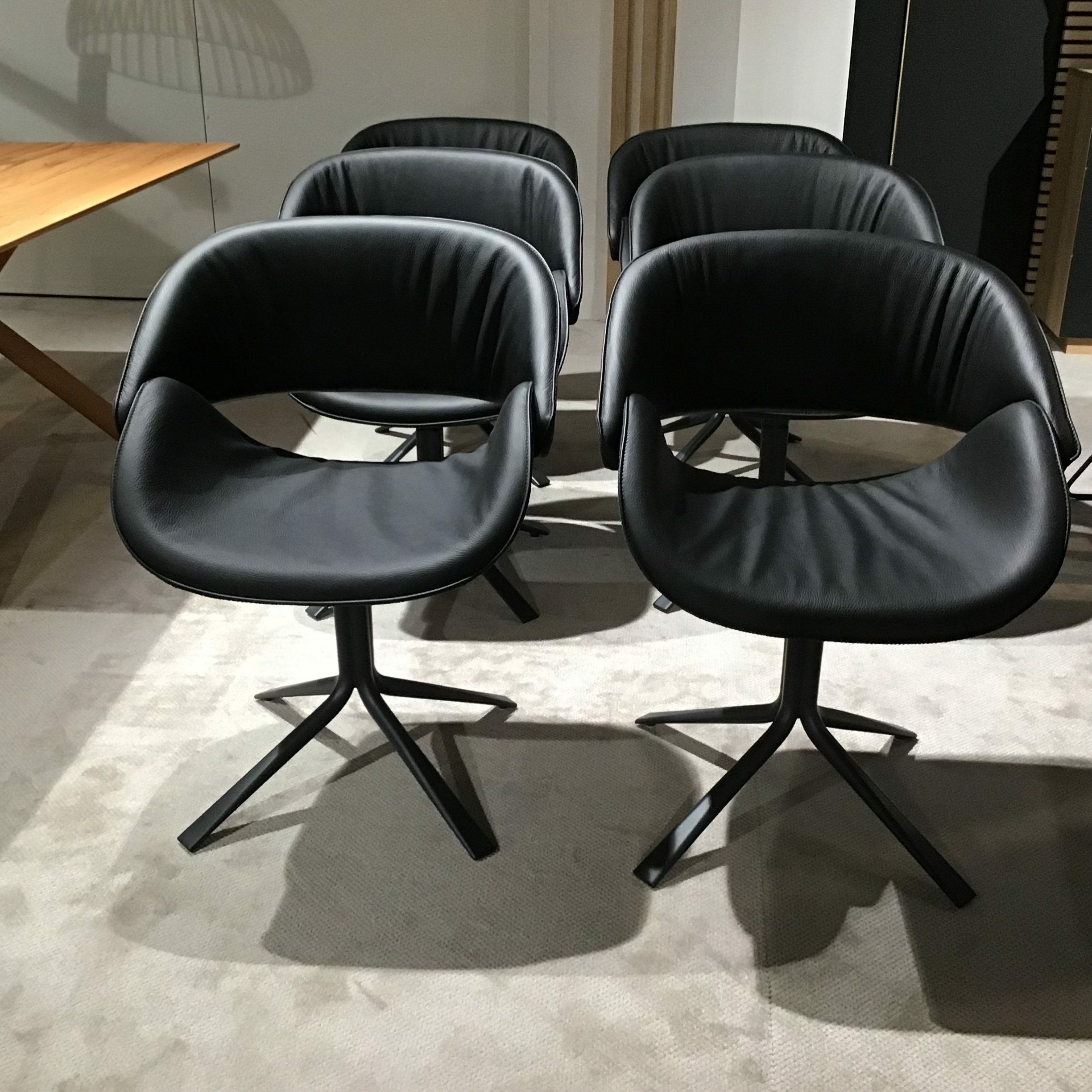 Wimmer - 6er-Set Wodan Schalenstühle Leder Colorado Textilgewebe Ocean Schwarz - 2