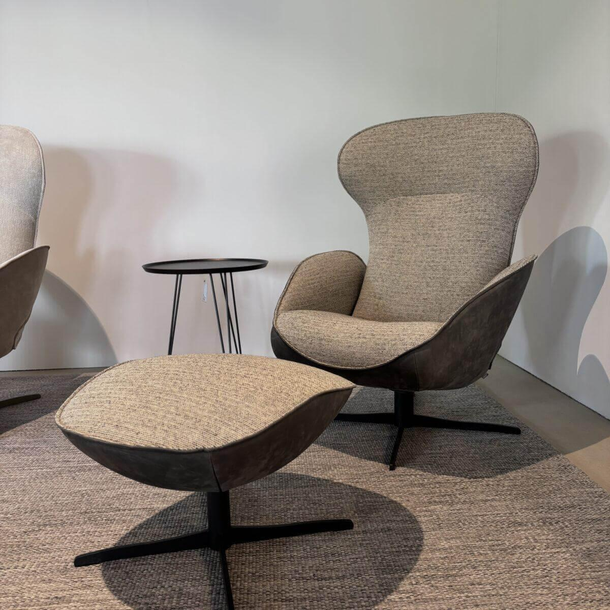 Jori - Sessel Daydreamer Lounge Innen Stoff Savanna c Außen Nubukleder Anthrazit Gestell Metall Dunkelgrau Inkl. Hocker - 5