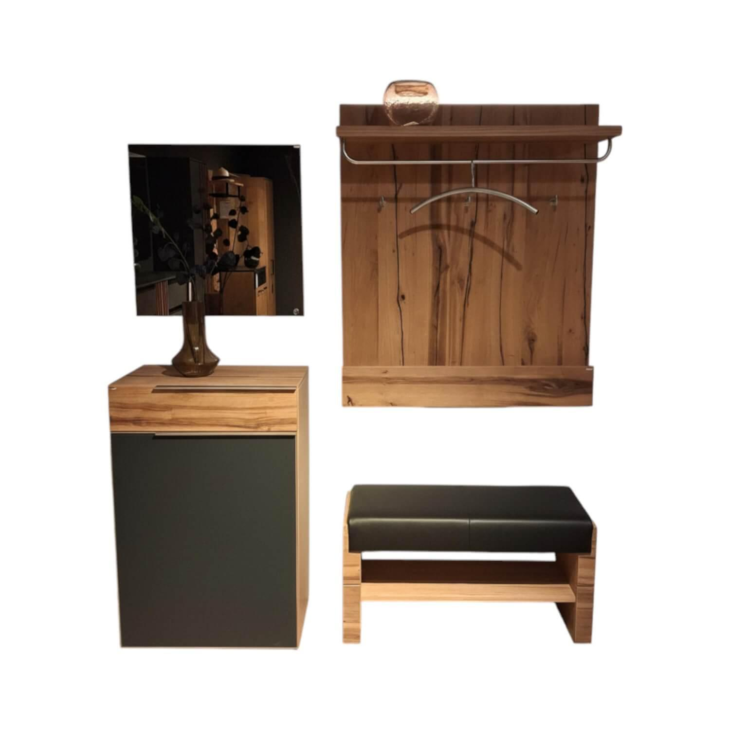 Voglauer - Garderobe Valpin Eiche Altholz Sitz Rindnappaleder Schwarz Akzent Glas Anthrazit Mit Beleuchtung - 1