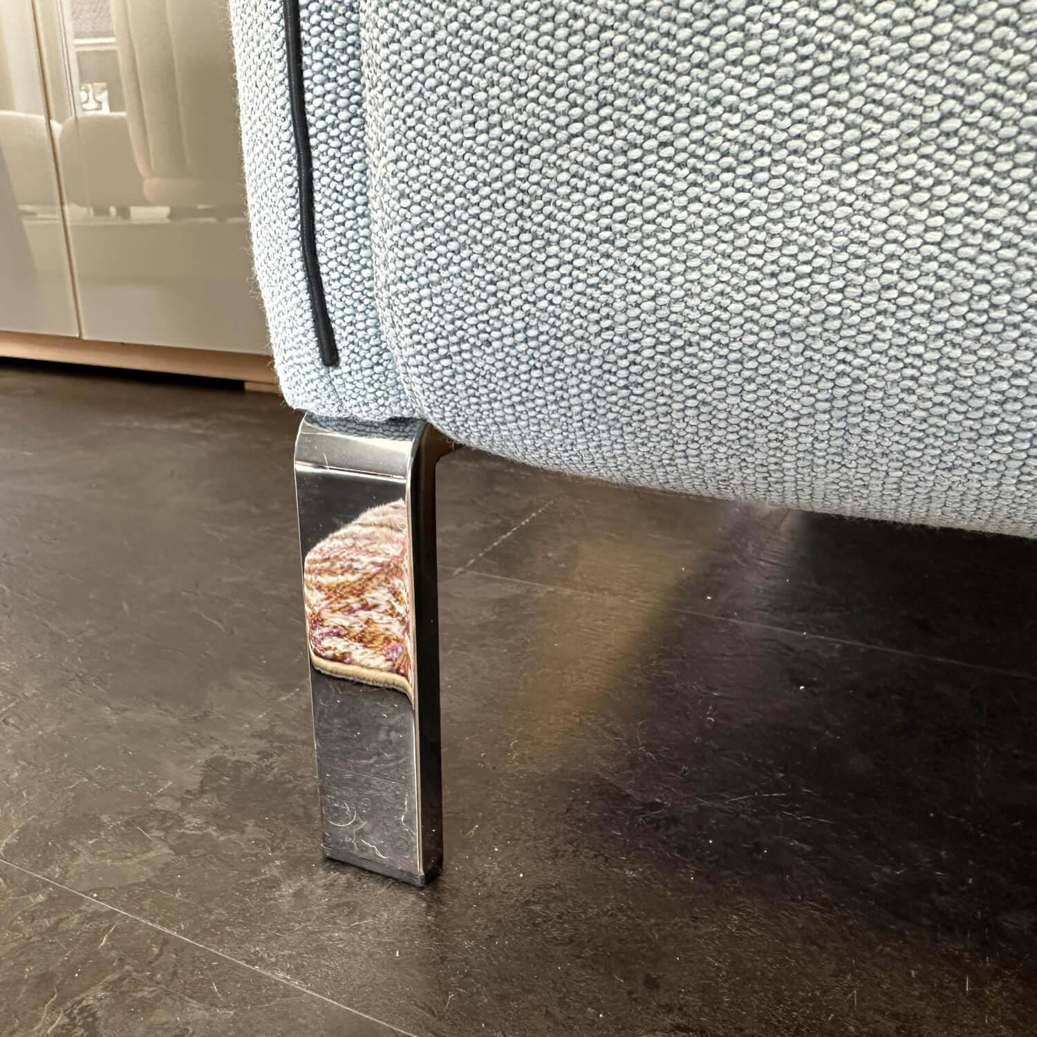 Erpo - 2er-Set Sofa Modena Stoff Prairie 2022 45 Blau Füße Metall Hochglanz Verchromt Mit Verstellung Inklusive Hocker - 2