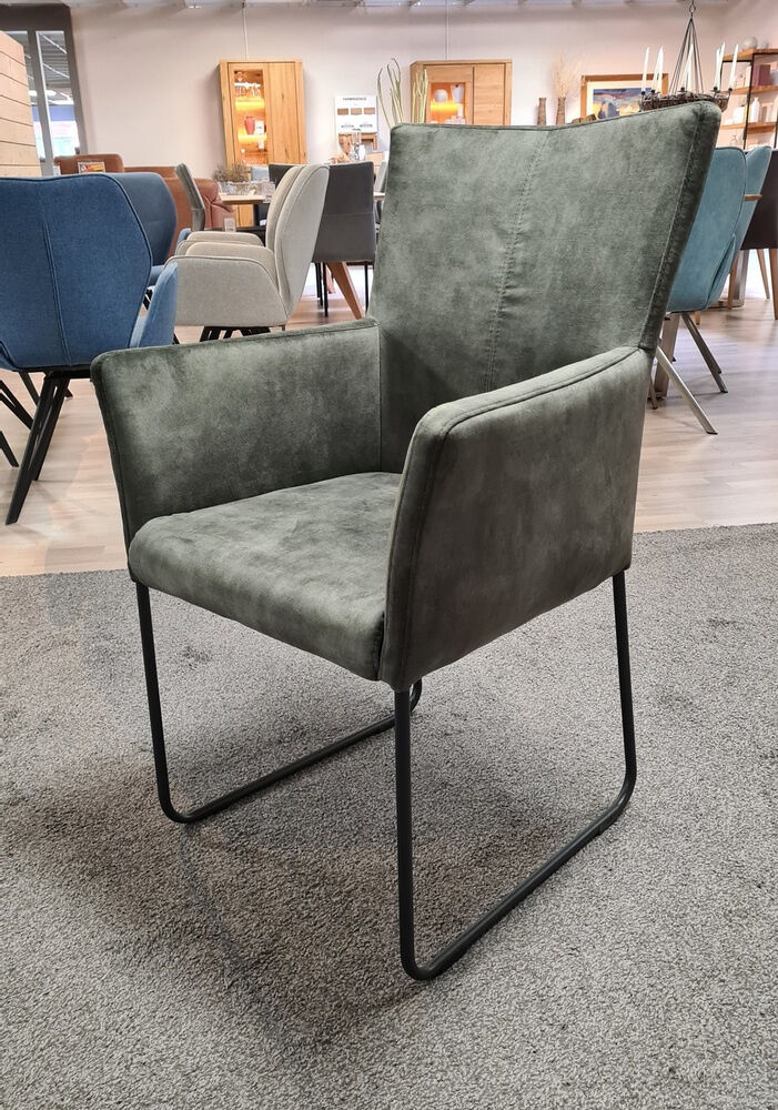 Natura - 6er-Set Stuhl 4110 Stoff Almeida Hunter Grün-Grau Kufe Schwarz Pulverbeschichtet - 2