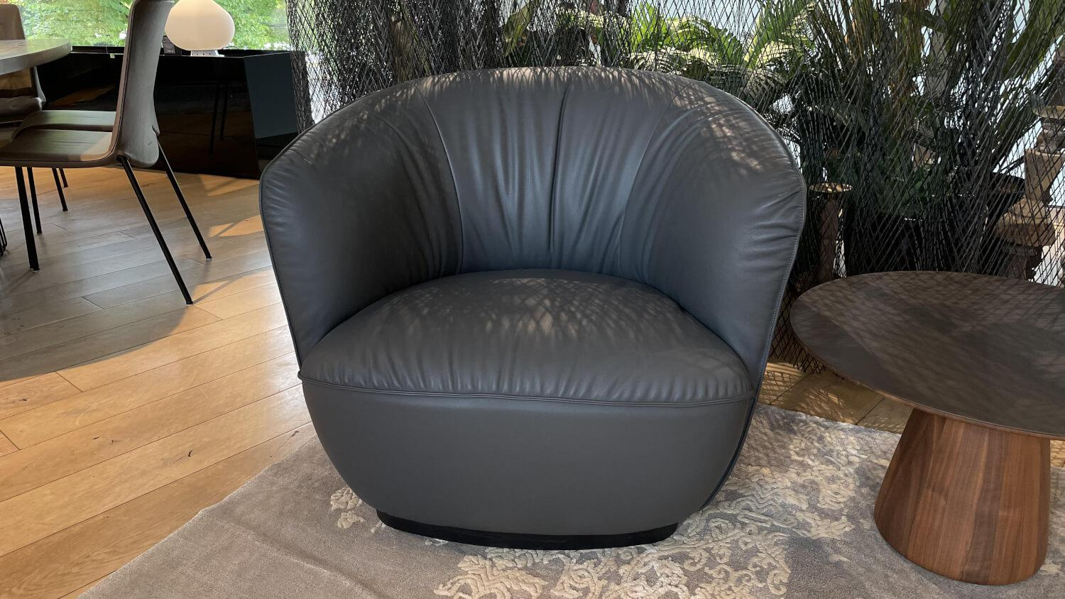 Walter Knoll - Sessel Ishino Leder Congress 1441 Basalt Schwarz Grau Sockel Schwarz Lackiert - 4