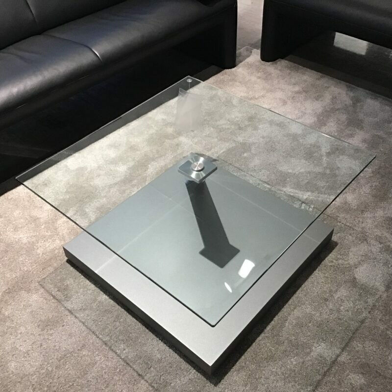 Ronald Schmitt Design - Couchtisch Ixor Platte Floatglas Klar Gestell MDF 9007 Grau Aluminium Hochglanz Verchromt Höhenverstellbar - 4