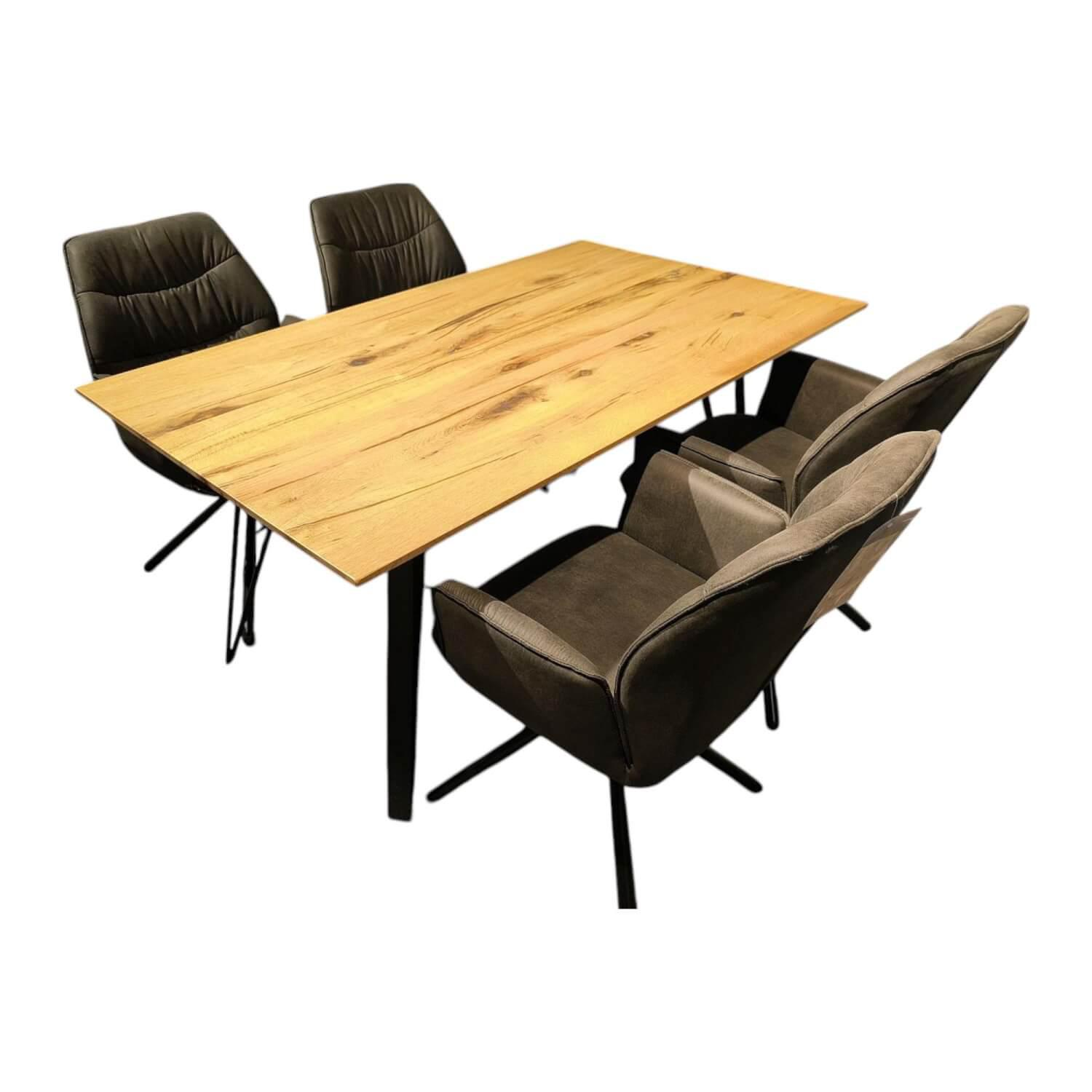 Niehoff - Essgruppe Taiga Tappas Sessel Stoff Aberdeen Anthrazit Gestell Eisen Schwarz Tisch Balkeneiche Natur Massiv - 1