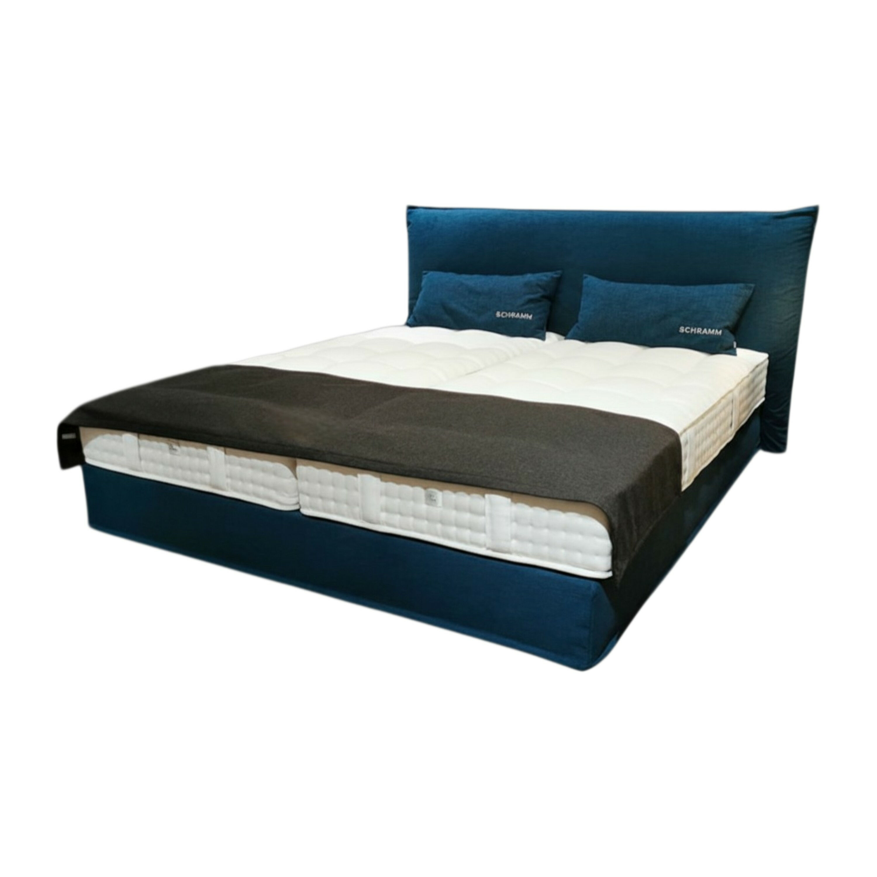 Schramm - Boxspringbett Anthea Stoff 3 Jan-2760 Arctic Blau Füße Buche Schwarz mit 2 Matratzen - 1