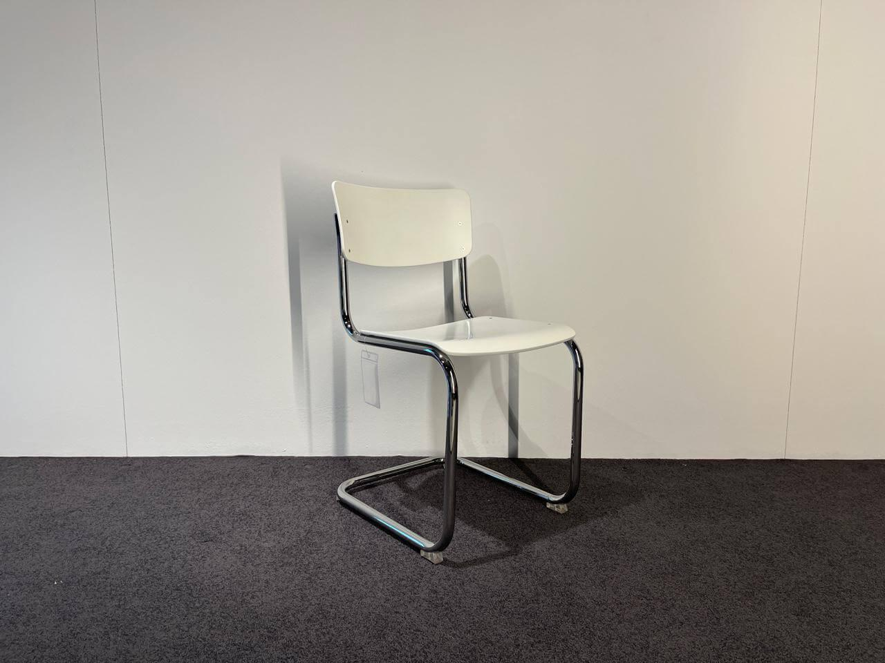 Thonet - Freischwinger Stuhl S43 Decklackiert 9010 Weiss Stahlgestell Verchromt Inklusive Filzgleitern - 2