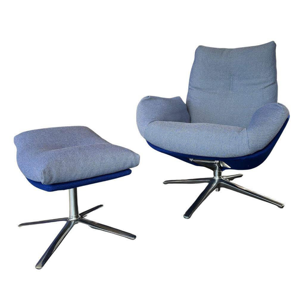 COR - Sessel Cordia Lounge Stoff 10081 Sea Blau Schale Stoff Divina 791 Blau 4-Fuß Gestell Aluminium Poliert Inkl. Hocker - 1