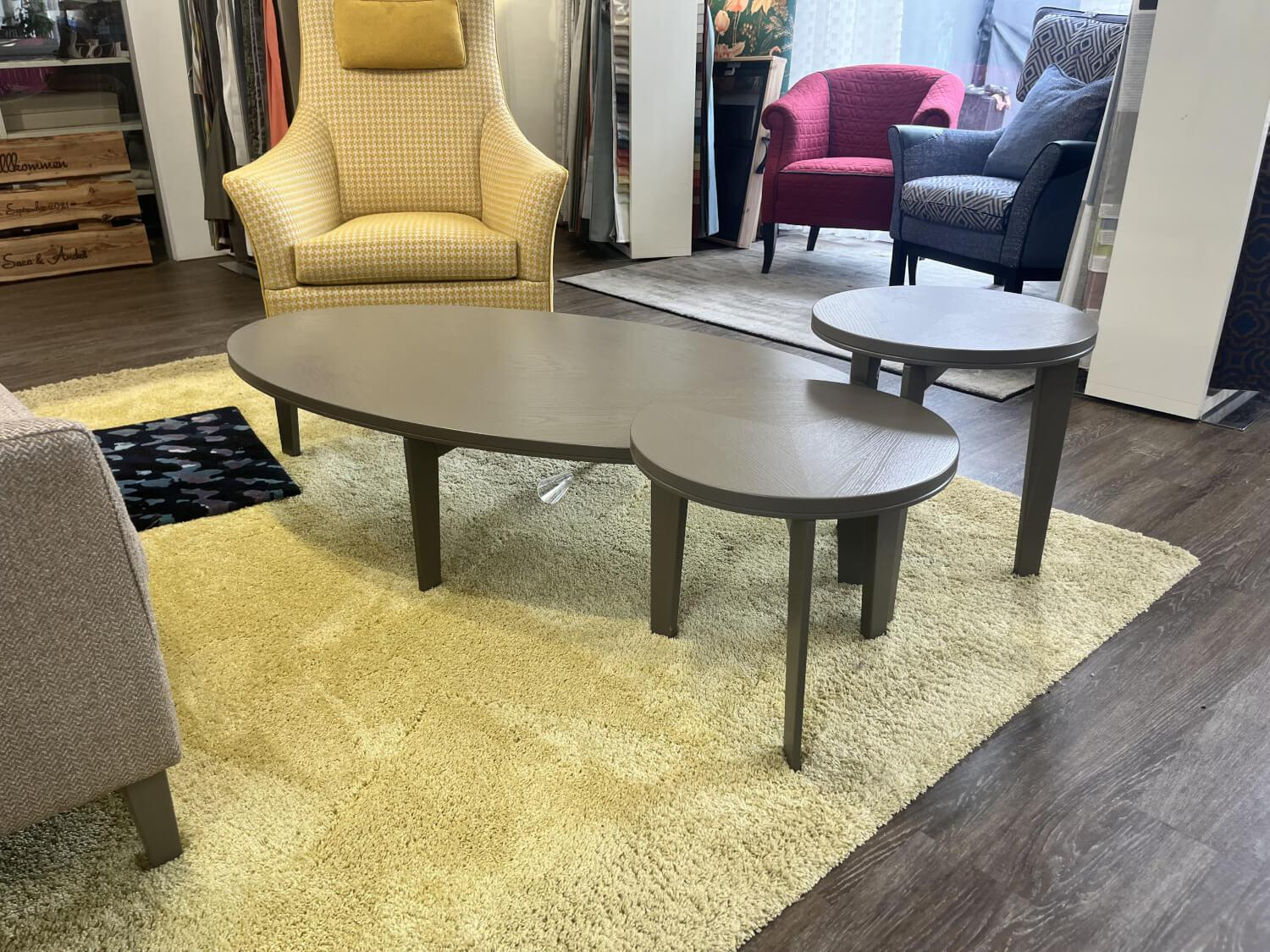 Bielefelder Werkstätten - 3er-Set Couchtisch Saloni Holz Esche Furniert Grau Lackiert - 5
