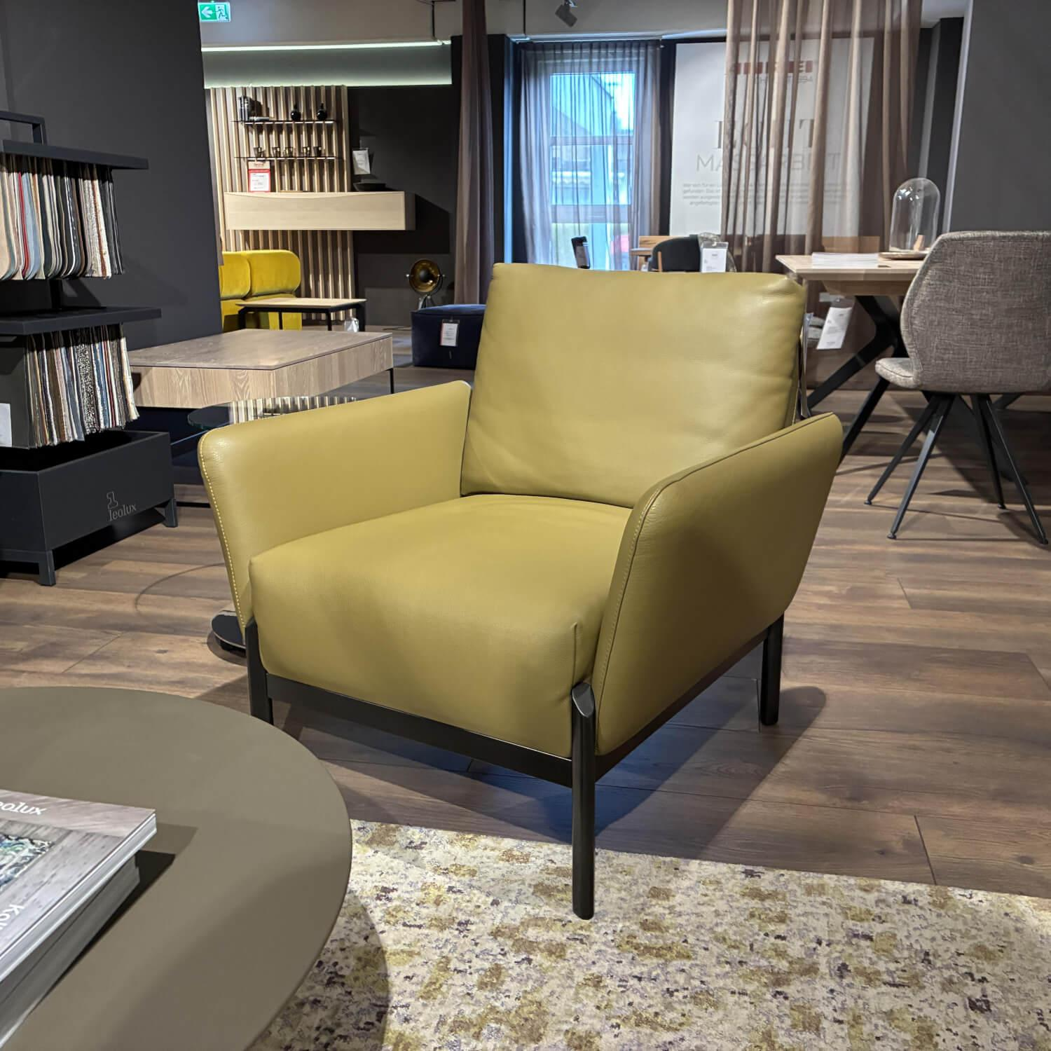 Leolux - Sessel Enna Leder Raffino 294 Fennic Gelb Grün Gestell Expoxy E2200 Nuit Silk Schwarz Matt - 4