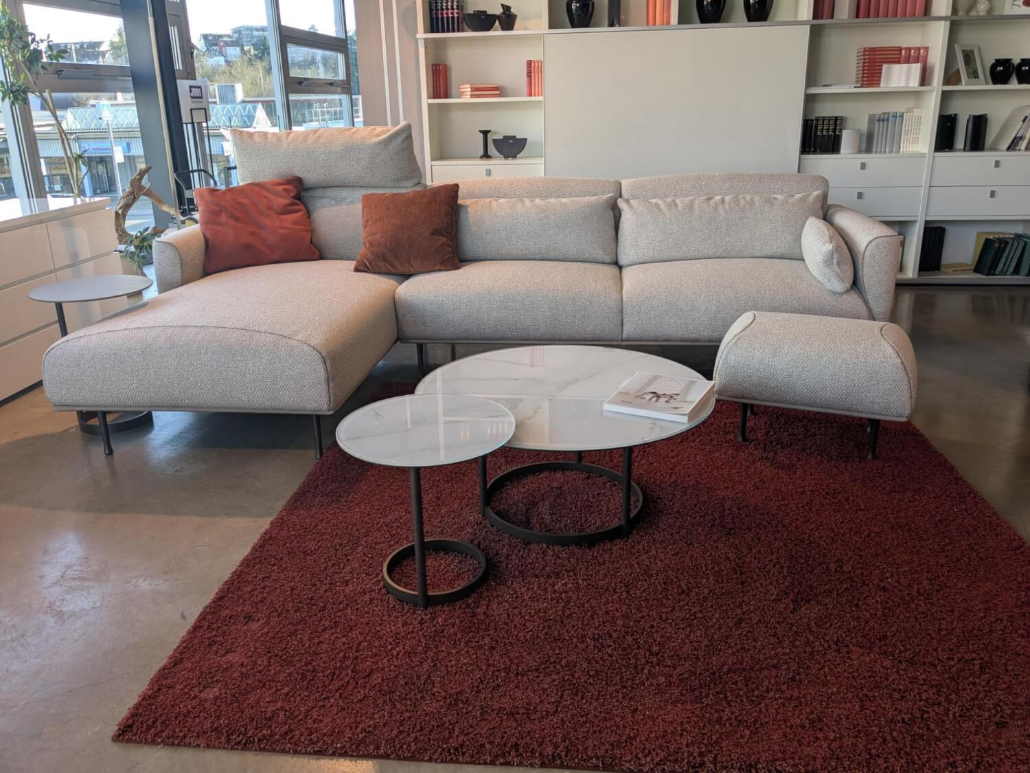 Jori - Ecksofa Eden Stoff Thuile C0002 Grau Creme Fuße Metall Bronze Schwarz Pulverbeschichtet Inklusive Hocker Und 3 Kissen - 10