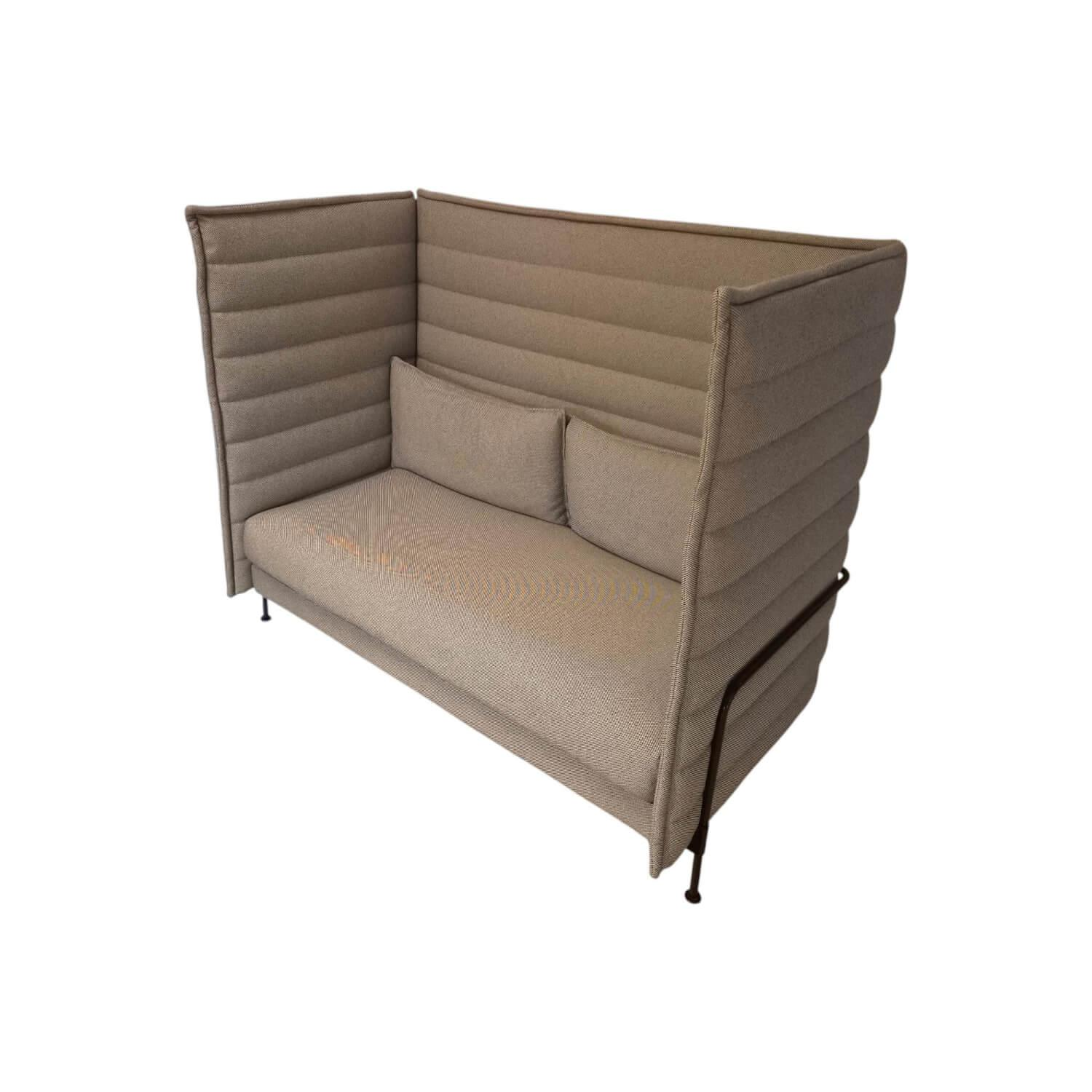 Vitra - Sofa Alcove Highback Stoff Laser Dunkelblau Elfenbein Beige Füße Metall Tiefschwarz - 1