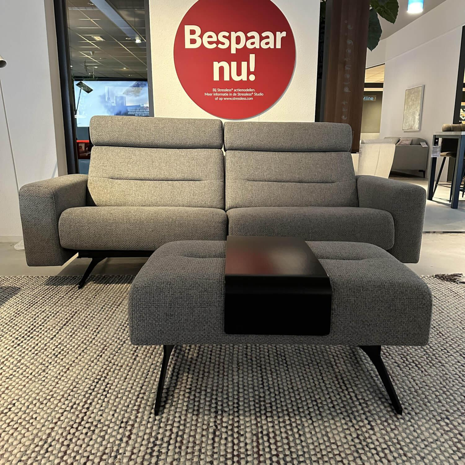 Stressless - Sofa Stella Bezug Stoff Erica 596 Grey 12 Grau Gestell Metall Schwarz Inklusive Zwei Kopfstützen - 8