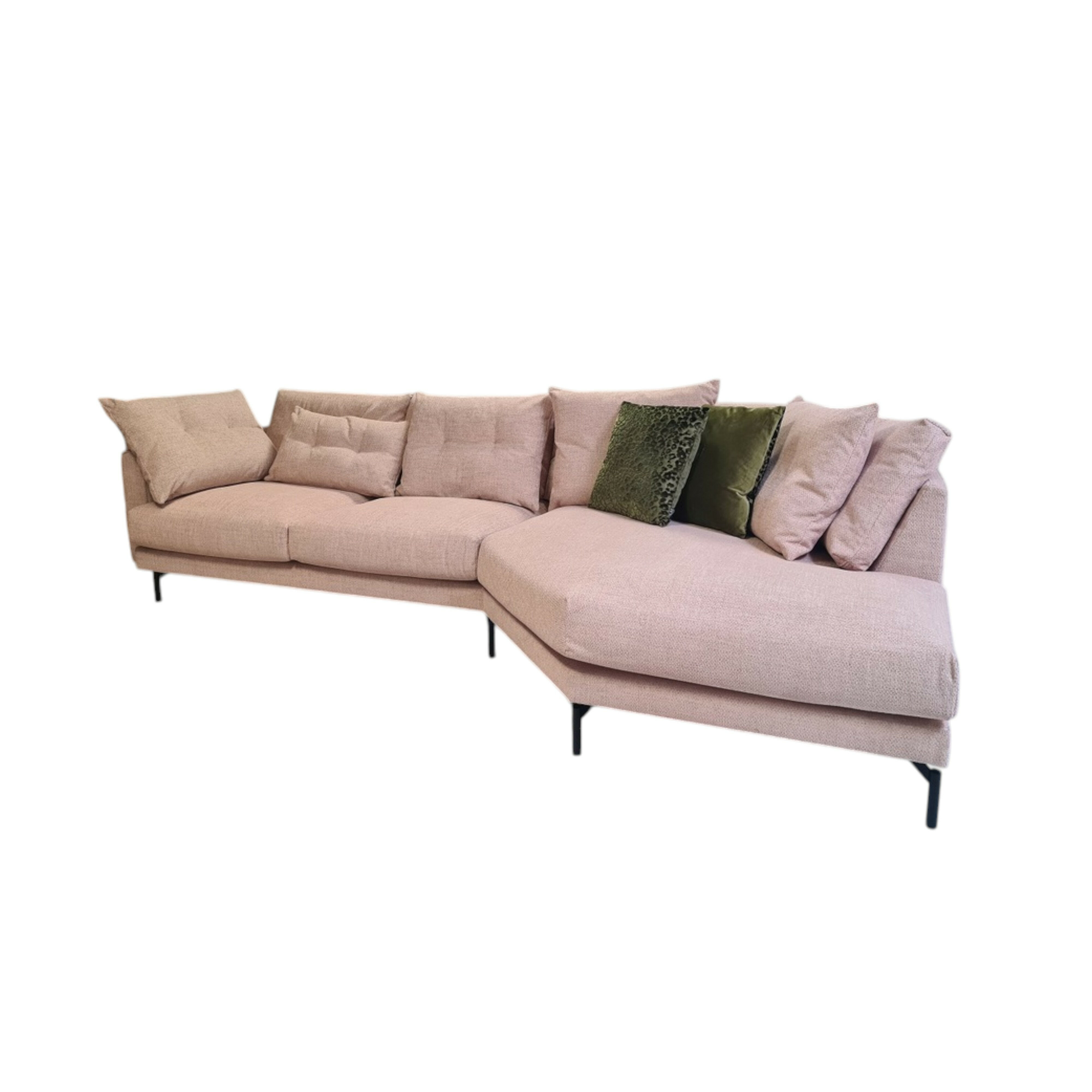 Raum.Freunde - Ecksofa Anesa Stoff Berga Pink 1700 Füße Metall Schwarz - 1