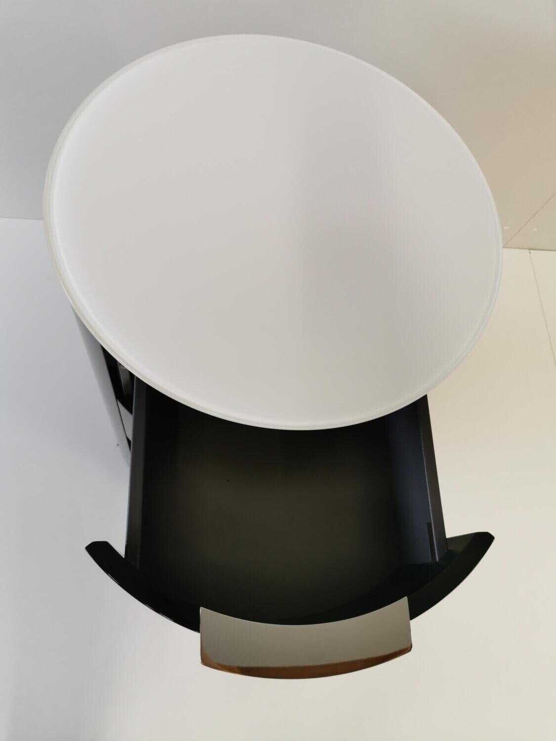 Rundkommode Conga 100 Schwarz Hochglanz mit weißer Glasabdeckplatte