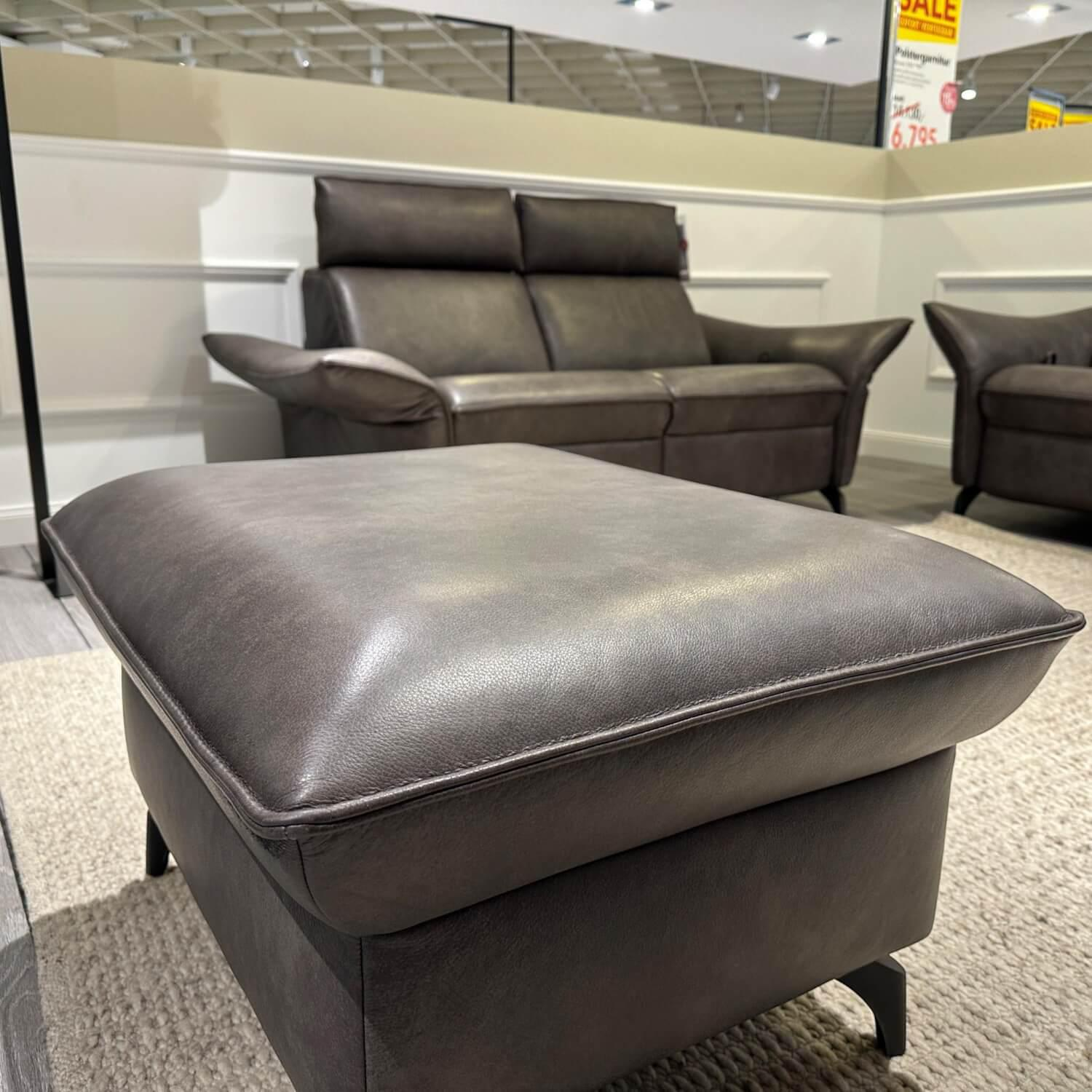 himolla - Garnitur Hazel 1926 Leder Eleganza 27 Dunkelbraun Füße Metall Anthrazit Mit Verstellung Inklusive Hocker - 5