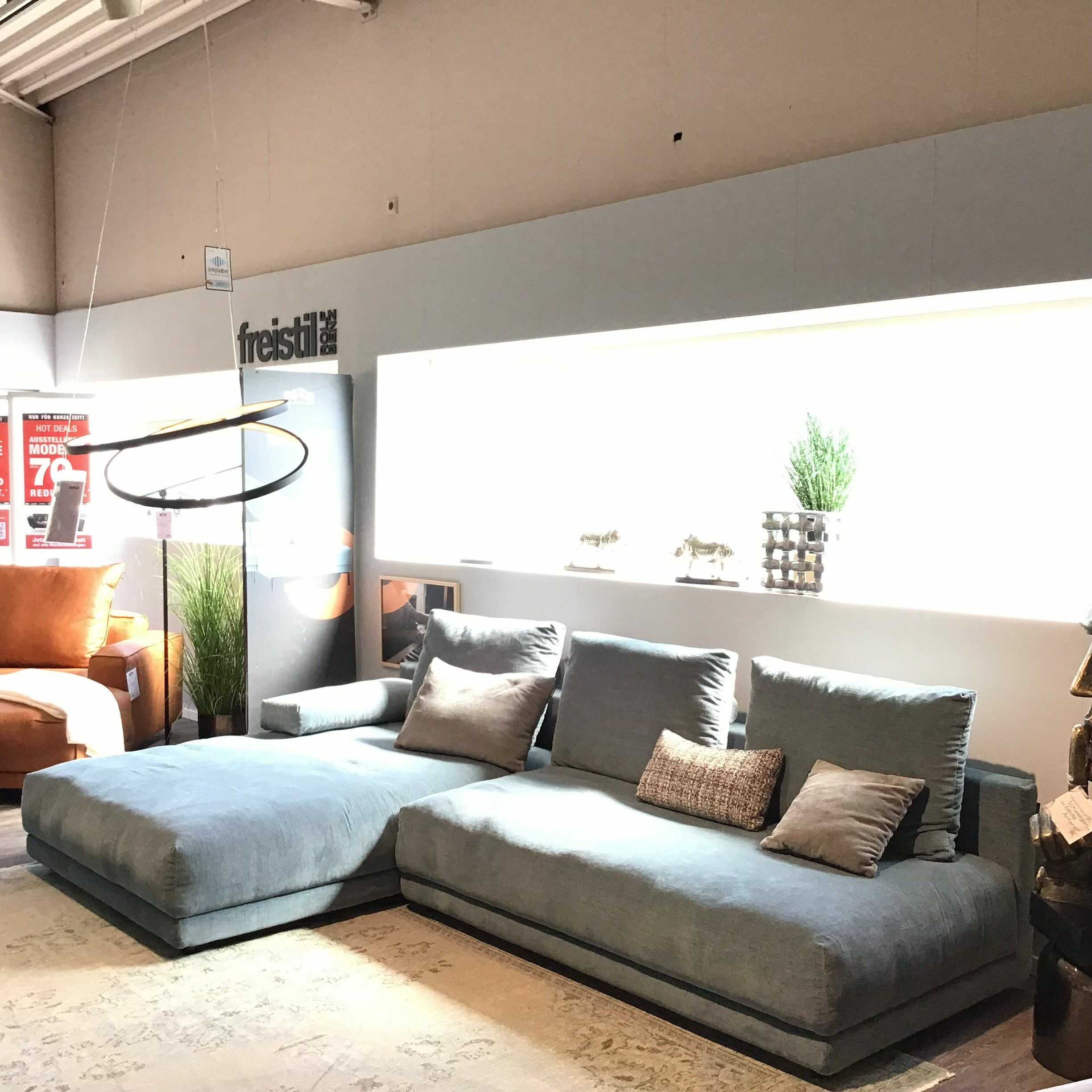 freistil Rolf Benz - Ecksofa Freistil 142 Stoff Blau Grau Füße Kunststoff Schwarz Inklusive Kissen - 4