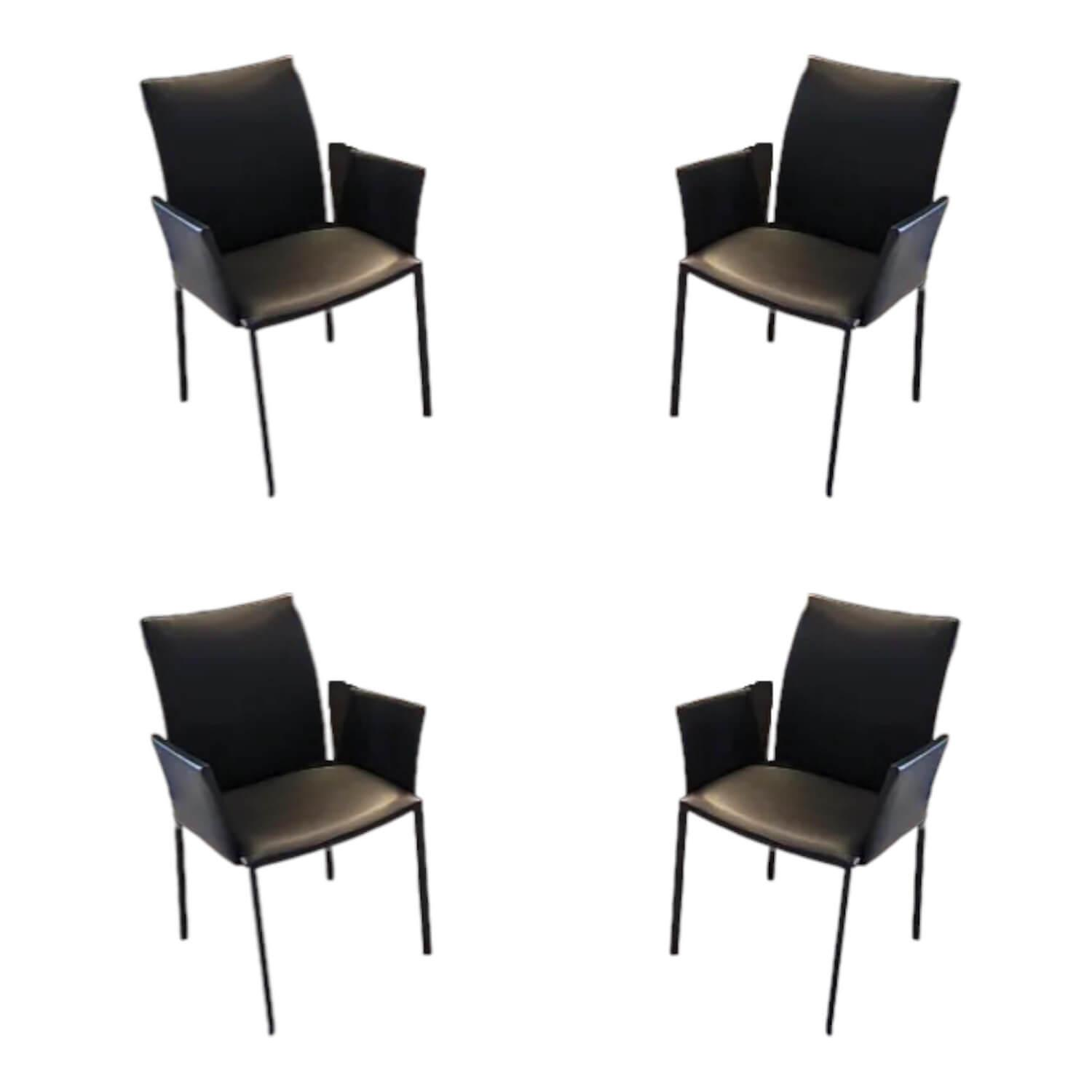 Draenert - 4er Set Armlehnstuhl Nobile Soft Leder R 919 Grau Gestell Metall Schwarz Lackiert - 1