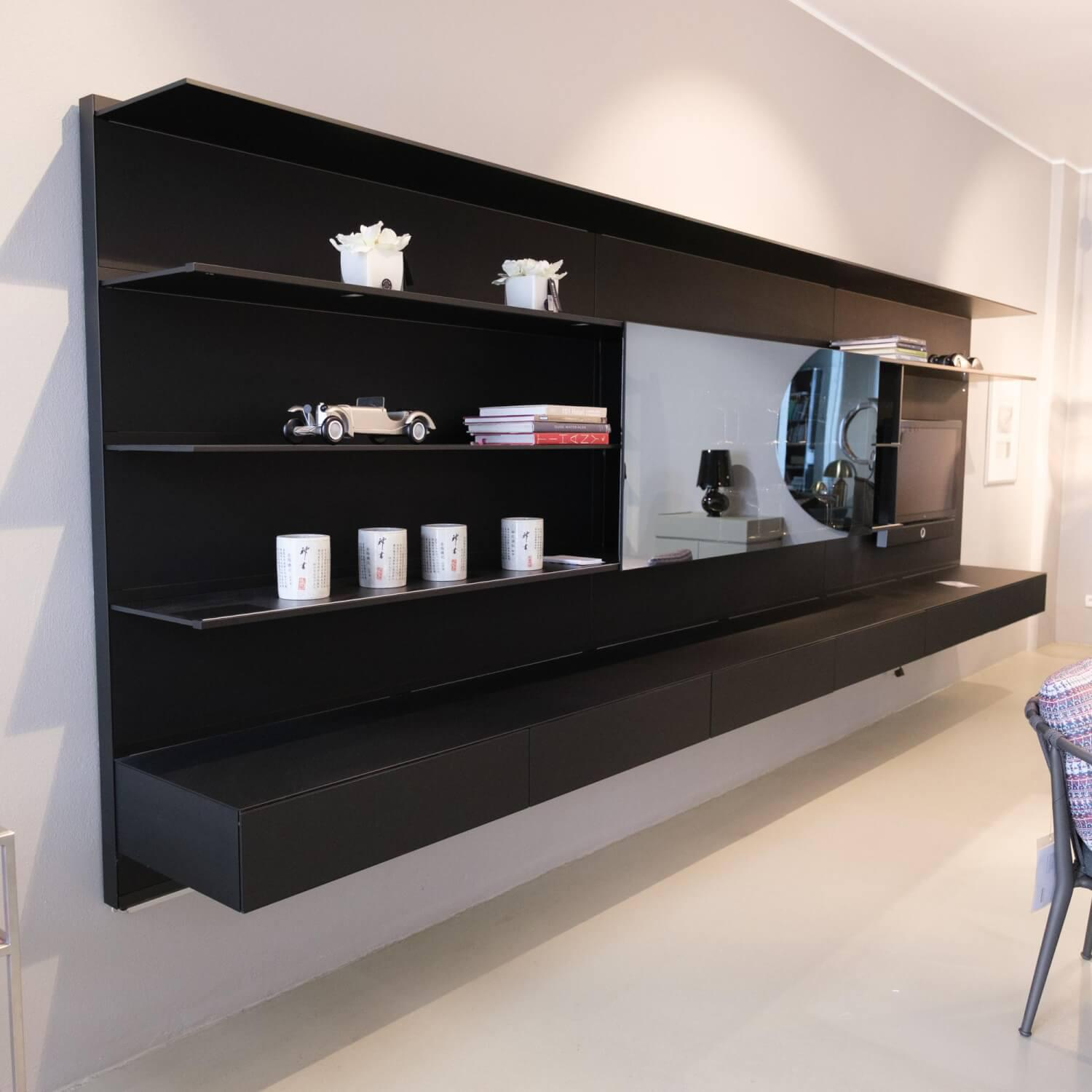 Rimadesio - Wandkomposition Abacus Living Nero Opaco 102 Mit Beleuchtung - 1
