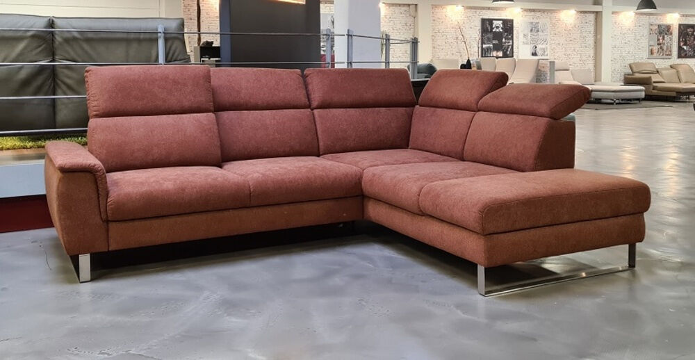 DFM - Ecksofa Beach Stoff Activineo Cats 28 Cognac Braun Füße Metall Gebürstet Mit Querschläferfunktion - 5