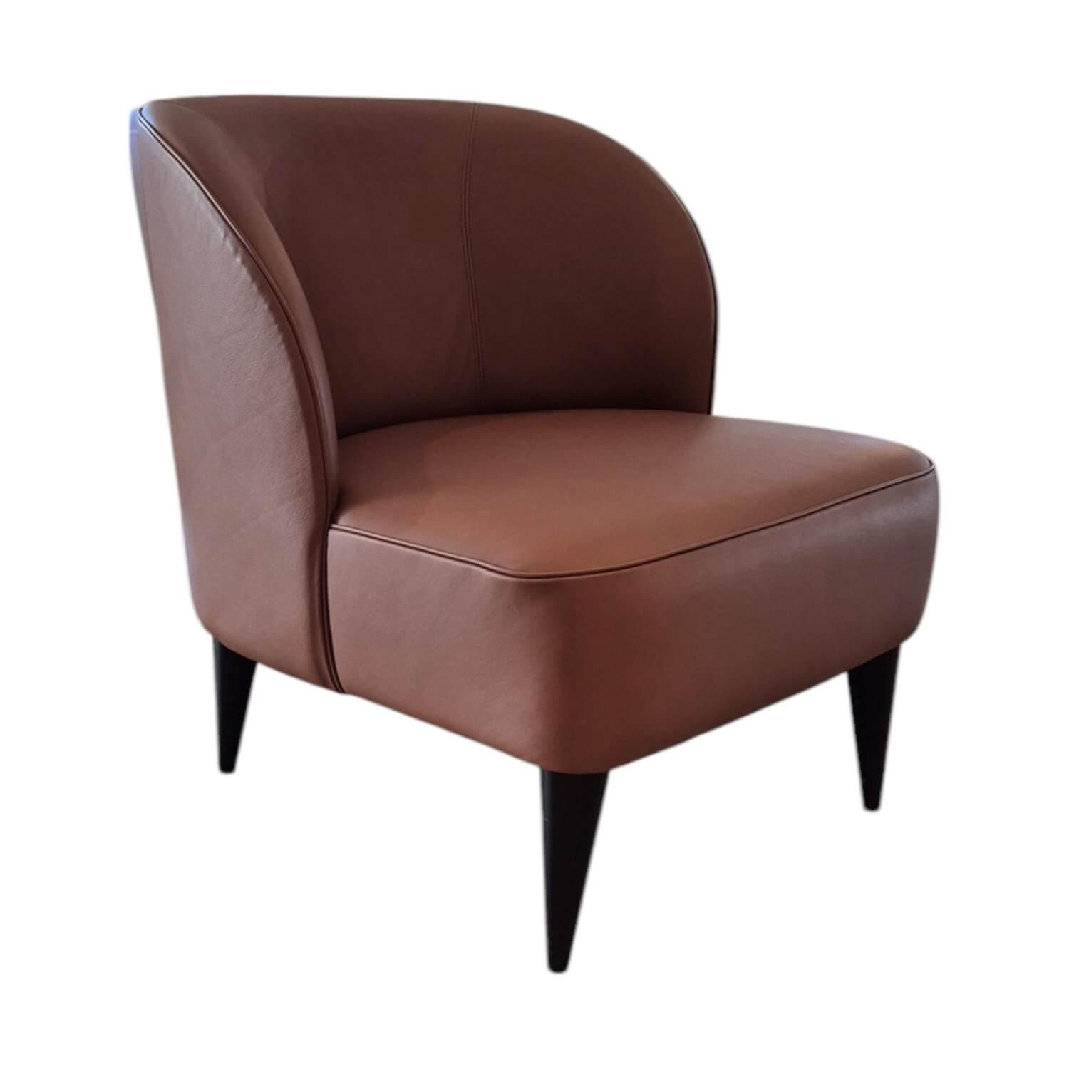 Violetta - Sessel Lisa Leder 70 Cognac Braun Füße Massivholz Schwarz - 1