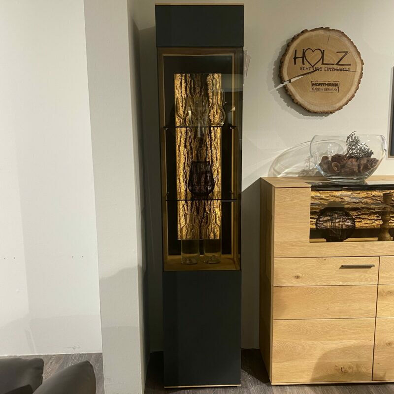 Hartmann - Vitrine Hajo Korpus Kerneiche Natur Gebürstet Verkleidung Metall Anthrazit Mit Beleuchtung - 5
