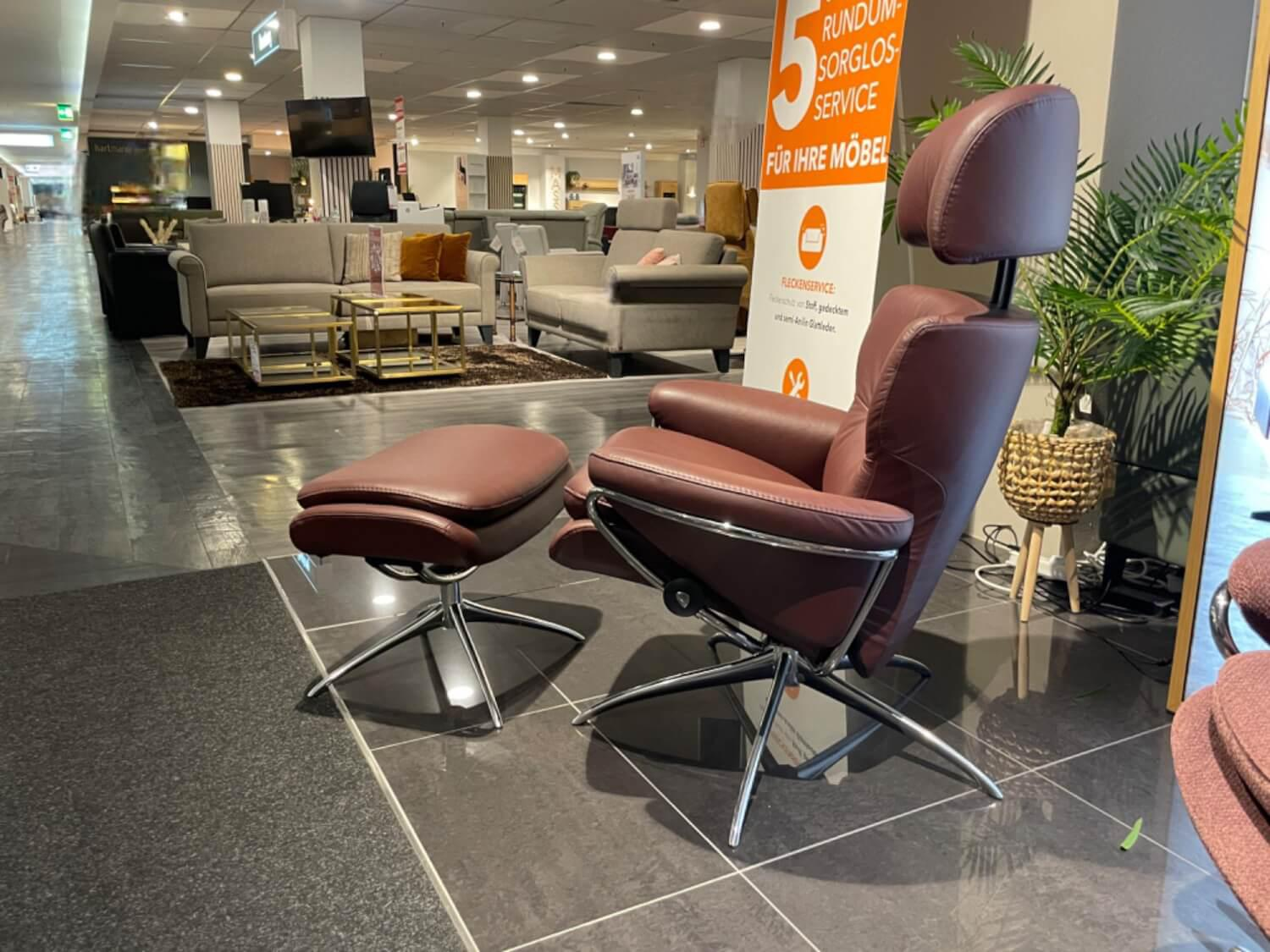 Stressless - Sessel Rome M Leder Paloma 54 Bordeaux Rot Braun Gestell Star 40 Aluminium Mit Hocker - 3