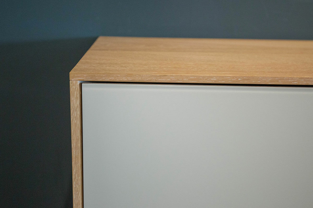 Rodam - Sideboard Sigma Eiche Weiß Geölt Satinierstes Glas Hellbeige - 2
