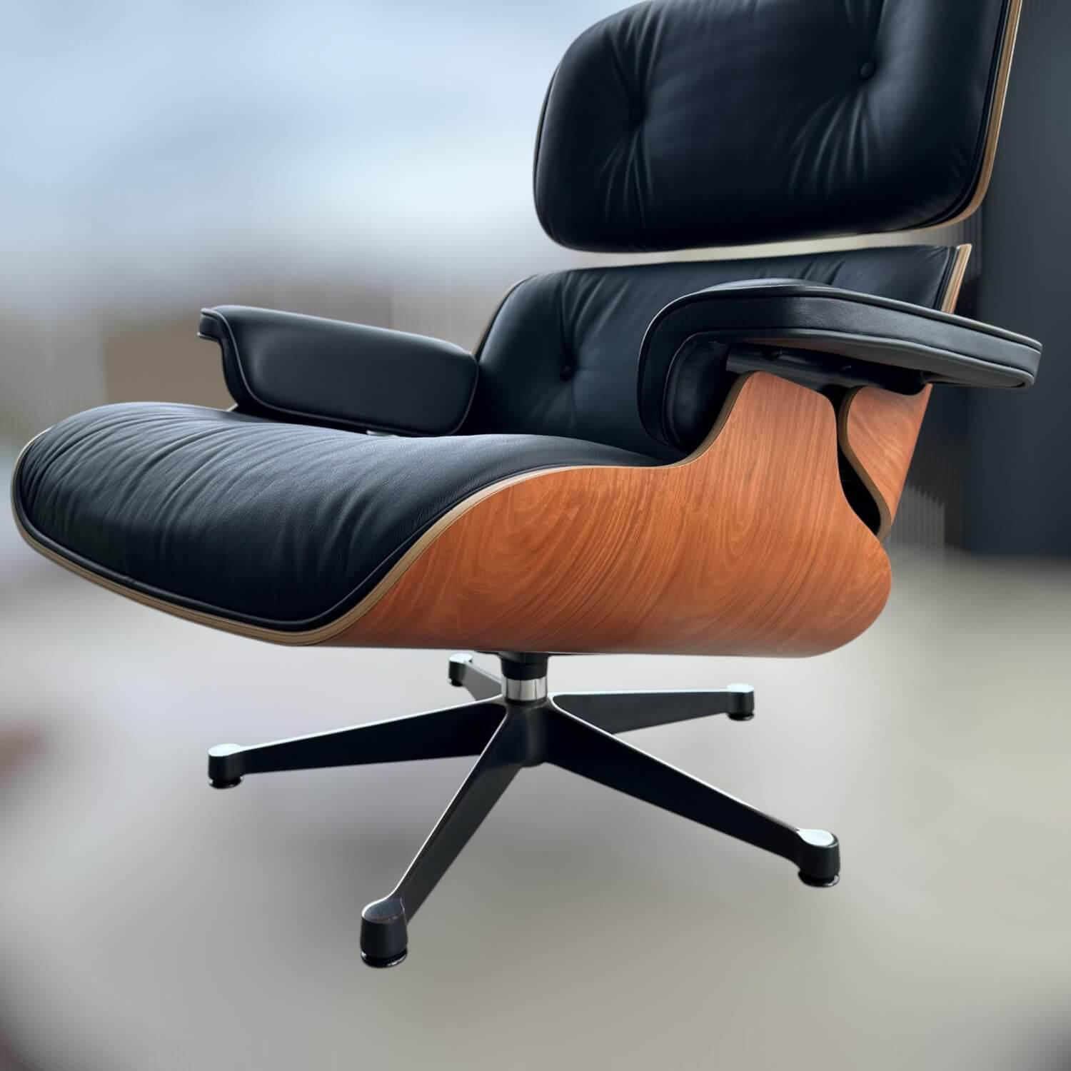 Vitra - Sessel Lounge Chair Leder Premium F Nero Schwarz Schale Santos Palisander Gestell Fuß Poliert Seiten Schwarz neue Maße - 3