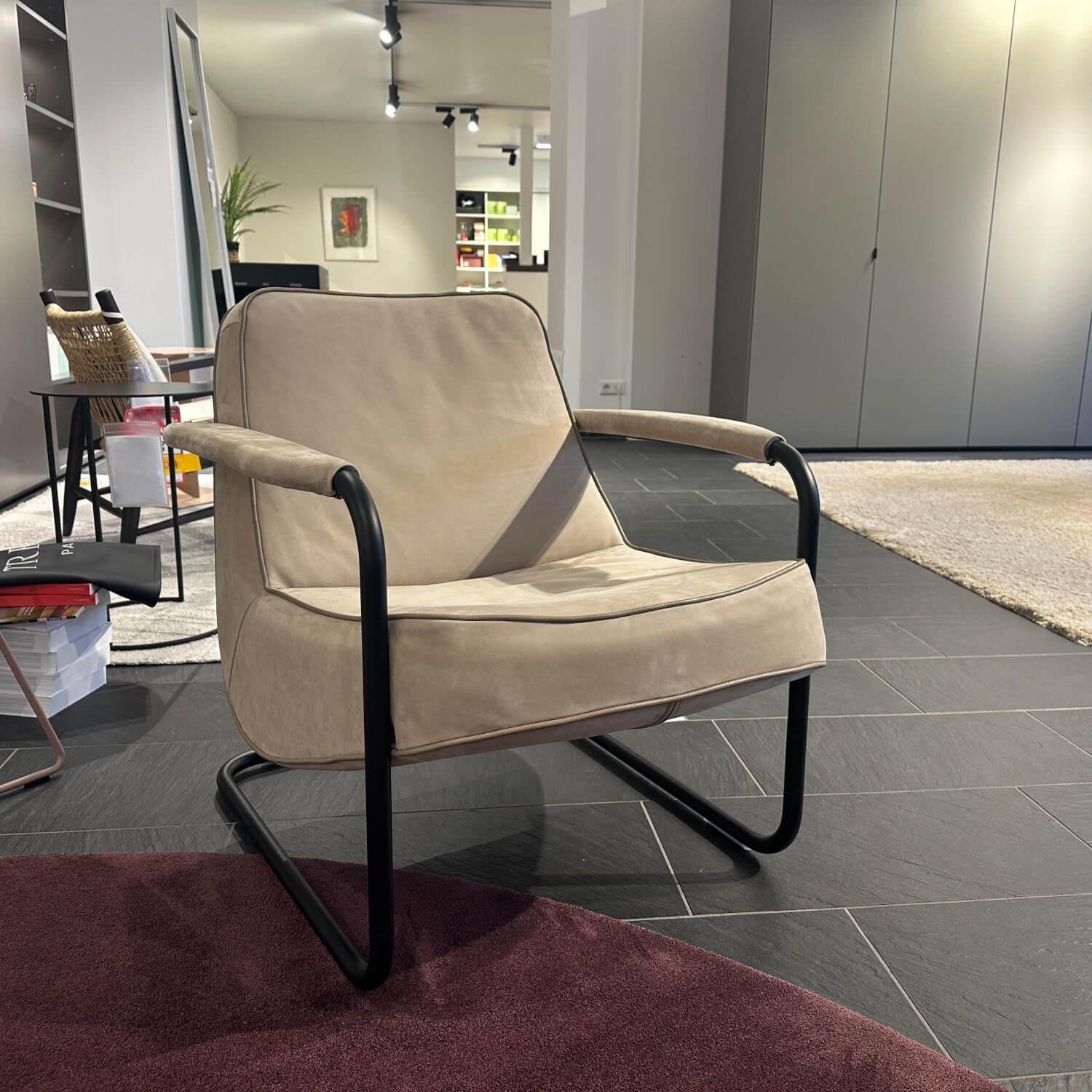 Jori - Sessel Lagom Leder Nubuck Cream Grau Metall Matt Schwarz Pulverbeschichtet - 7