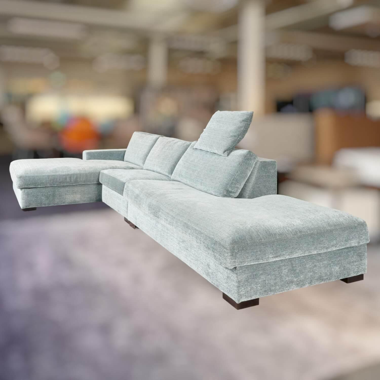 Bielefelder Werkstätten - Ecksofa Inspiration Stoff France BW1754 151 Blau Grau Füße Holz Braun Mit Nackenbügel Und Funktionskissen - 5