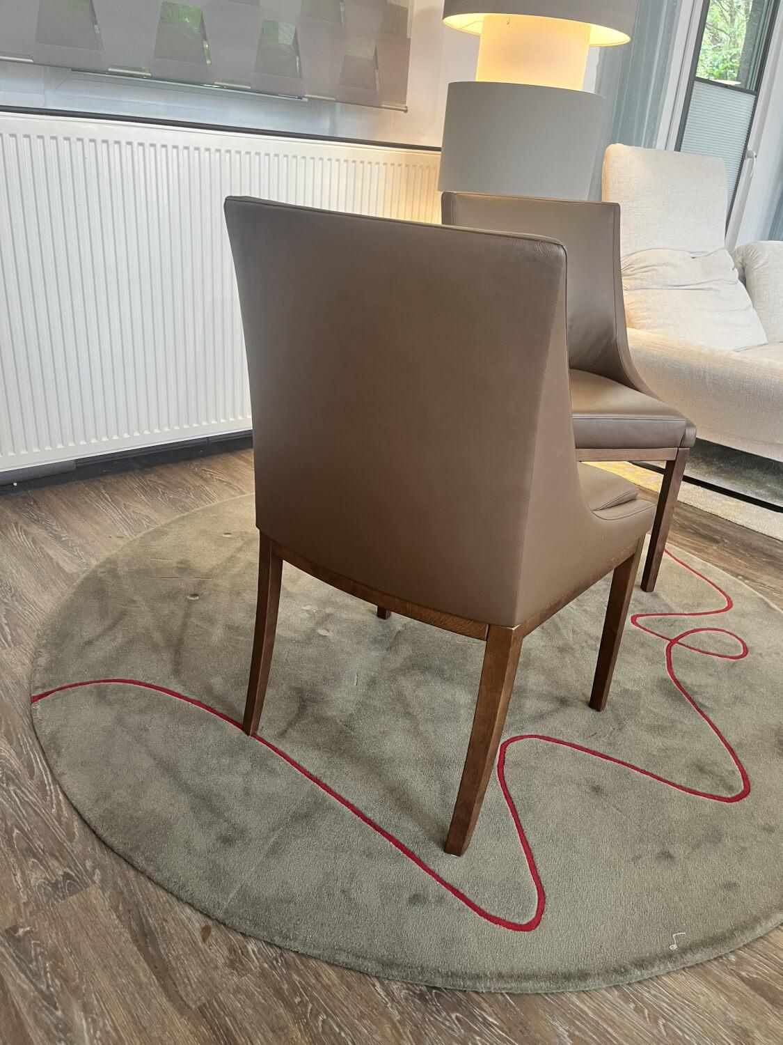 Bielefelder Werkstätten - 2er-Set Stuhl Leona Leder Prestige F53 Hellbraun Braun Gestell Holz Eiche Nussbaumfarbig - 2