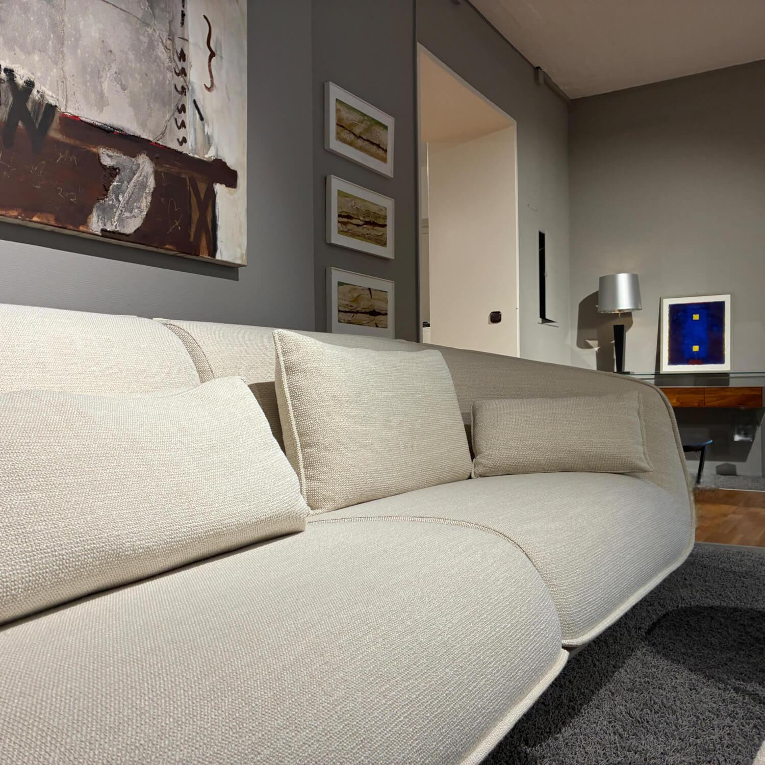 COR - Sofa Nook Sitz Stoff 8190 Woll Weiß Außen Leder 420 Sand Beige Füße Kunststoffgleiter mit Hocker Und Kissen - 4