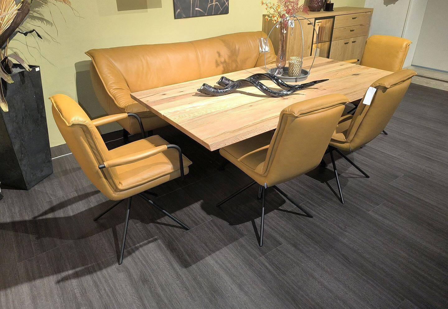 Koinor - Speisegarnitur Alino Leder B Bonito Ocra Gelb Braun Platte Balkeneiche Gestell Flachstahl Und Metall Schwarz Matt - 8