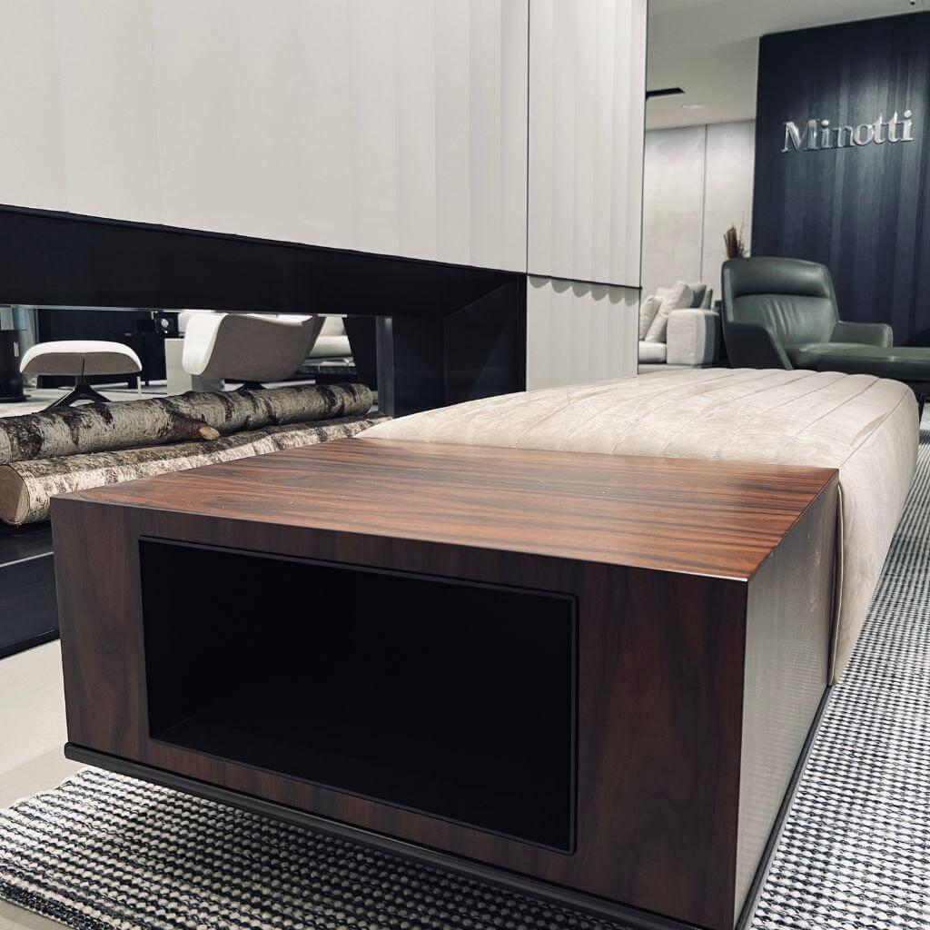 Minotti - Bank Roger Spring Leder Nabuk 24 Canapa Braun Beige Gestell Aluminium Black Coffee Schwarz Holz Palisander Santos Furniert - 6