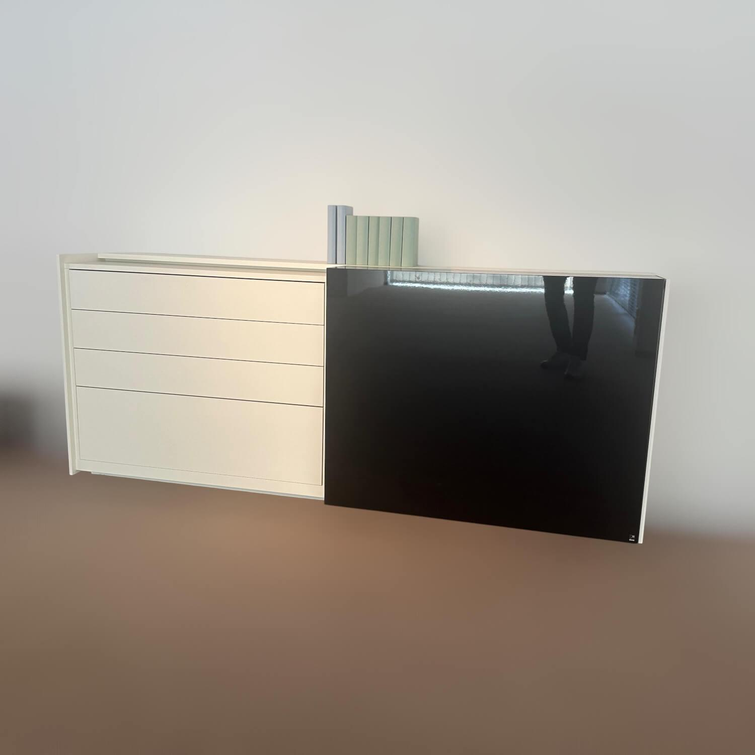 WK Wohnen - Sideboard WK Lack Weiß Schiebetüre Schwarz Hochglanz - 5