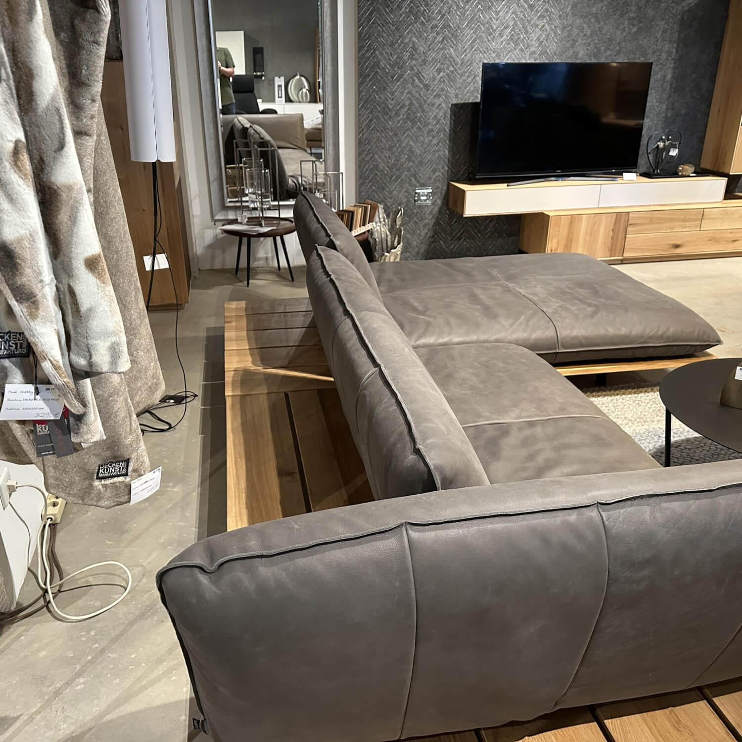 Bullfrog - Ecksofa Akito Leder Oasis 2100 Elefant 63 Grau Plateau Wildeiche Öl Winkelstahlfuß Schwarz Pulverbeschichtet - 7