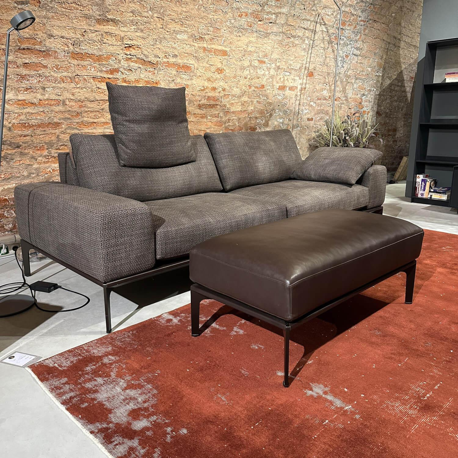 Bielefelder Werkstätten - Sofa Spirit Stoff Carlucci True Soul 1570 024 Grau Blende Leder Provence Negro Schwarz Metallfuß Bronze Schwarz Mit Hocker - 10